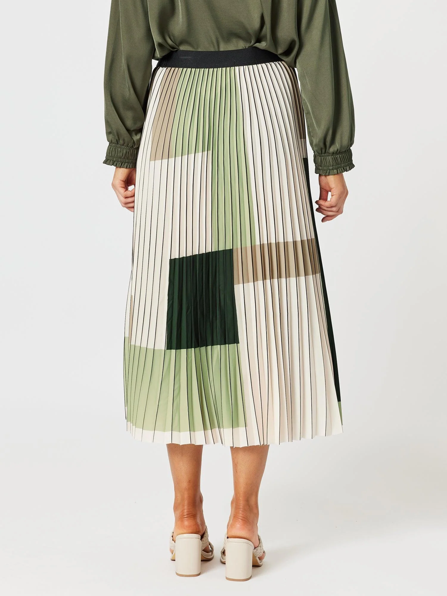 Vienna Print Pleat Skirt - Khaki