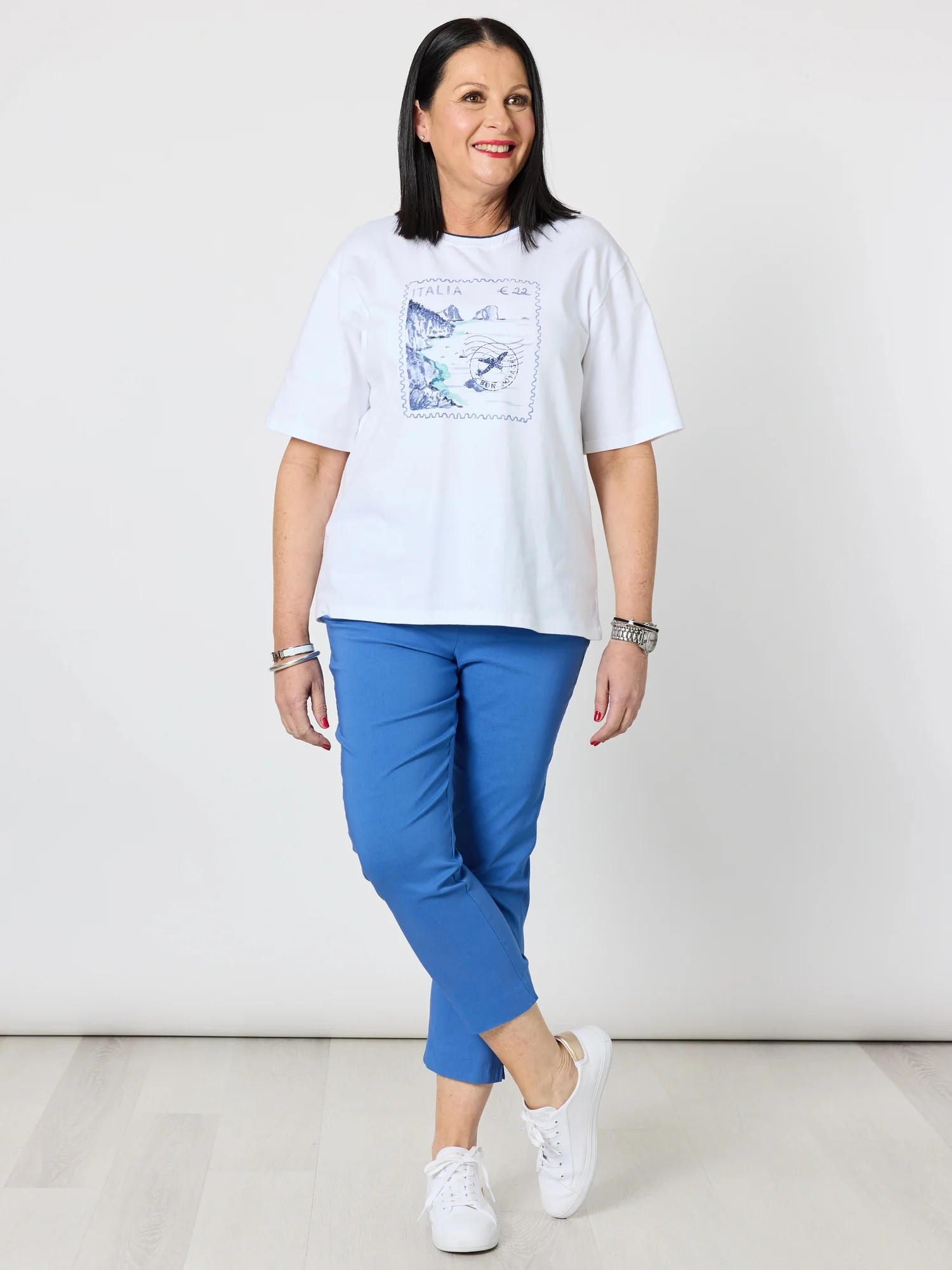 Italia Print Tee - White/Blue