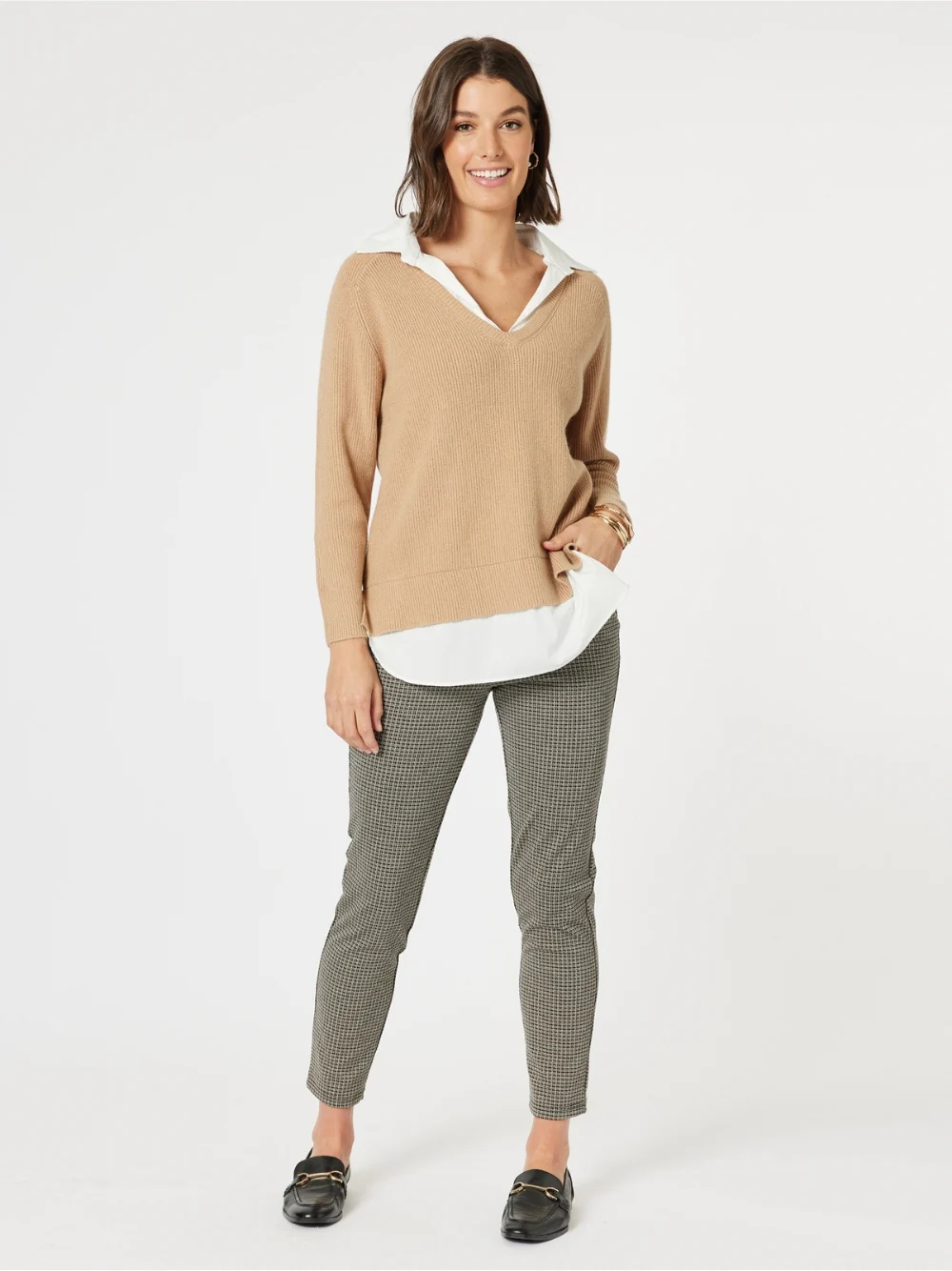 Deux V Neck Knit - Caramel