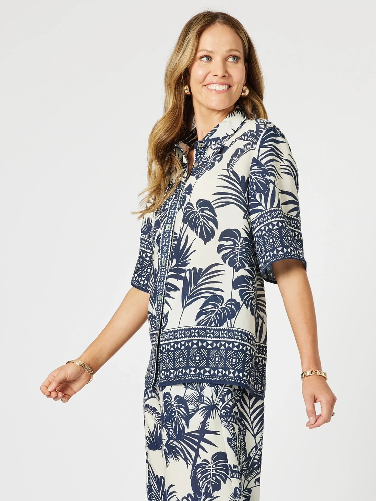 Palm Cove Print Shirt - Navy Multi