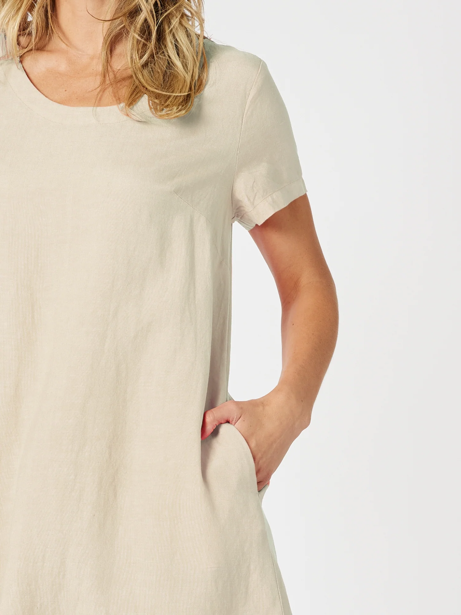 Lino Stitch Hem Detail Dress - Natural