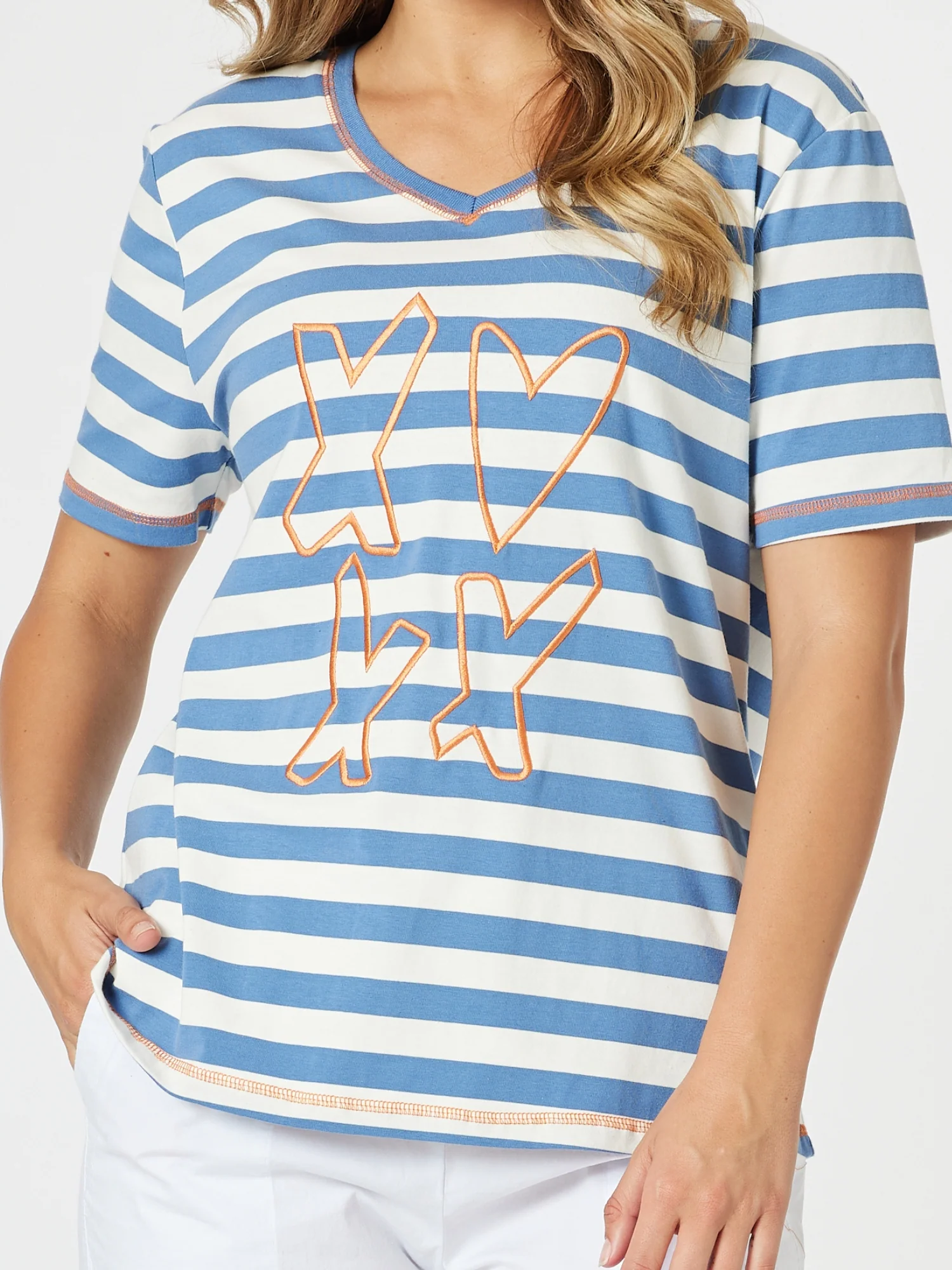 Love & Kisses Stripe Print Tee - Blue/Natural