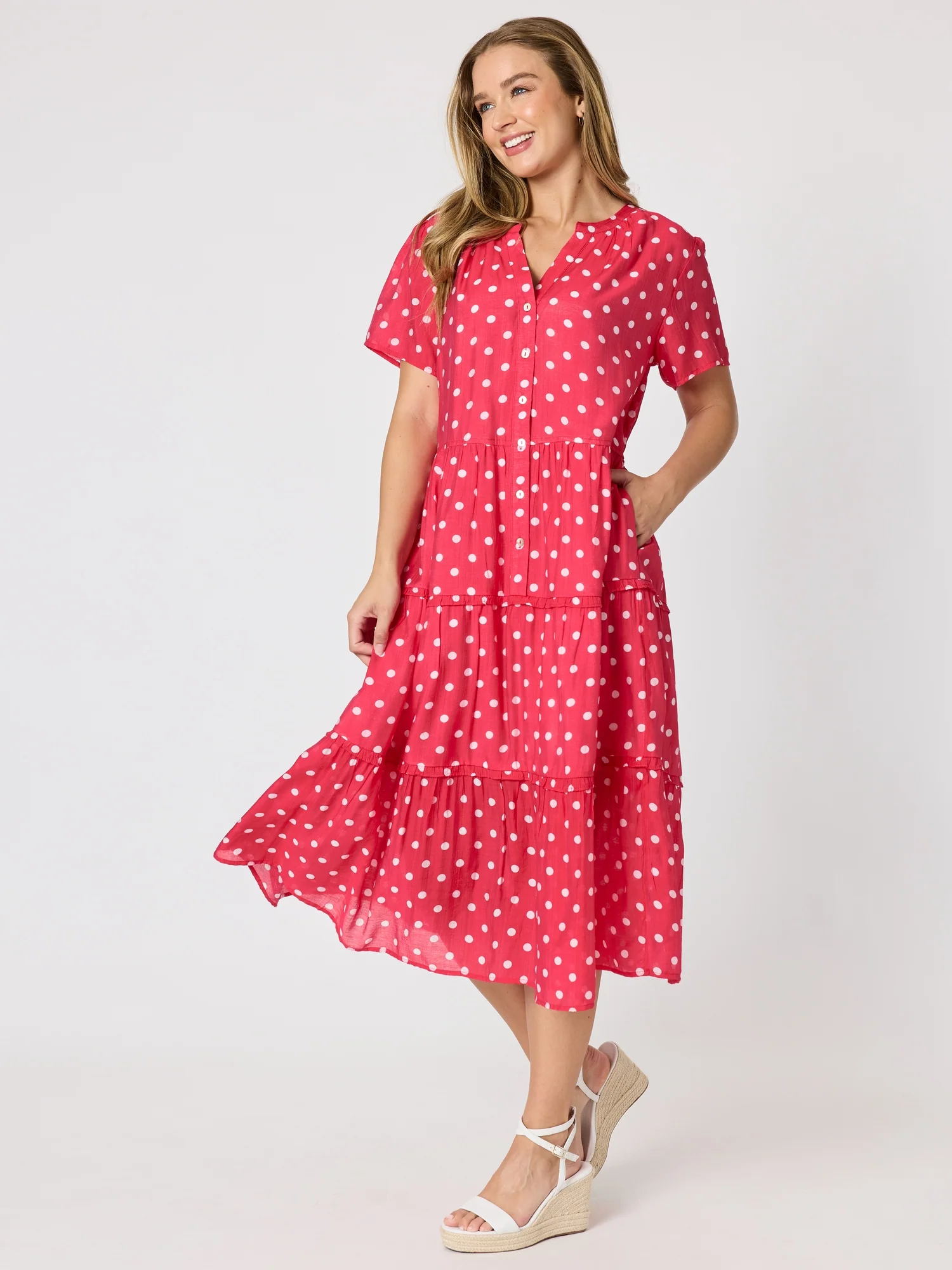French Rose Spot Print Dress - Red/White