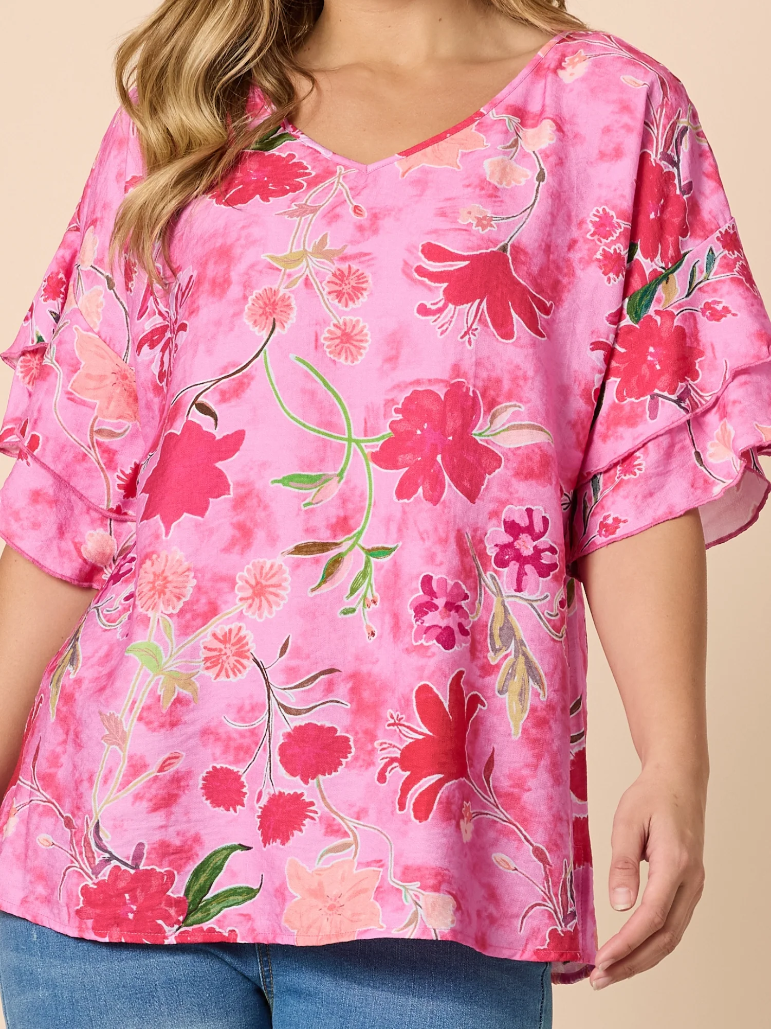 Summer Gala Floral Print Top - Hot Pink