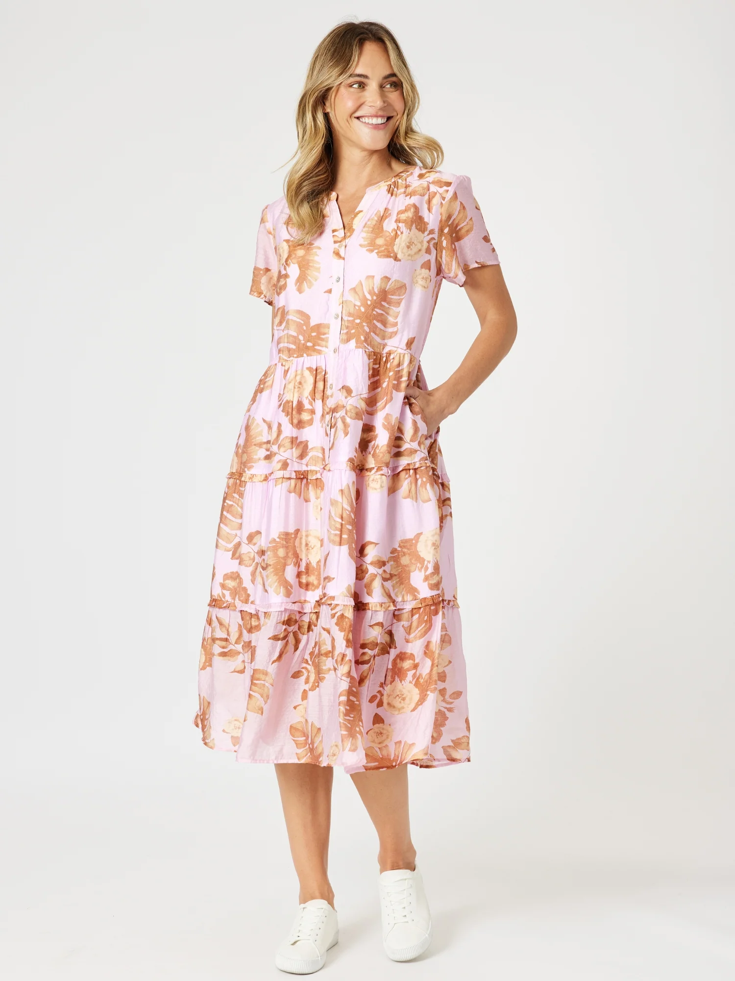 Haiti Floral Print Dress - Pink/Natural