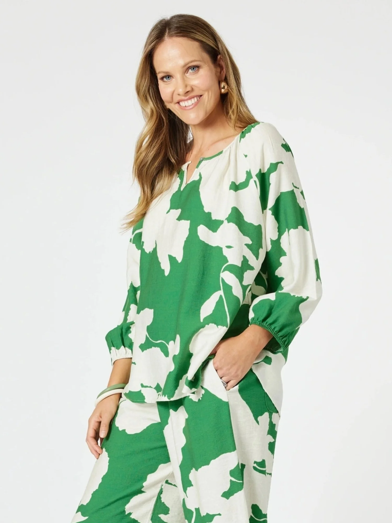 Barcelona Floral Print Top - Elm Natural