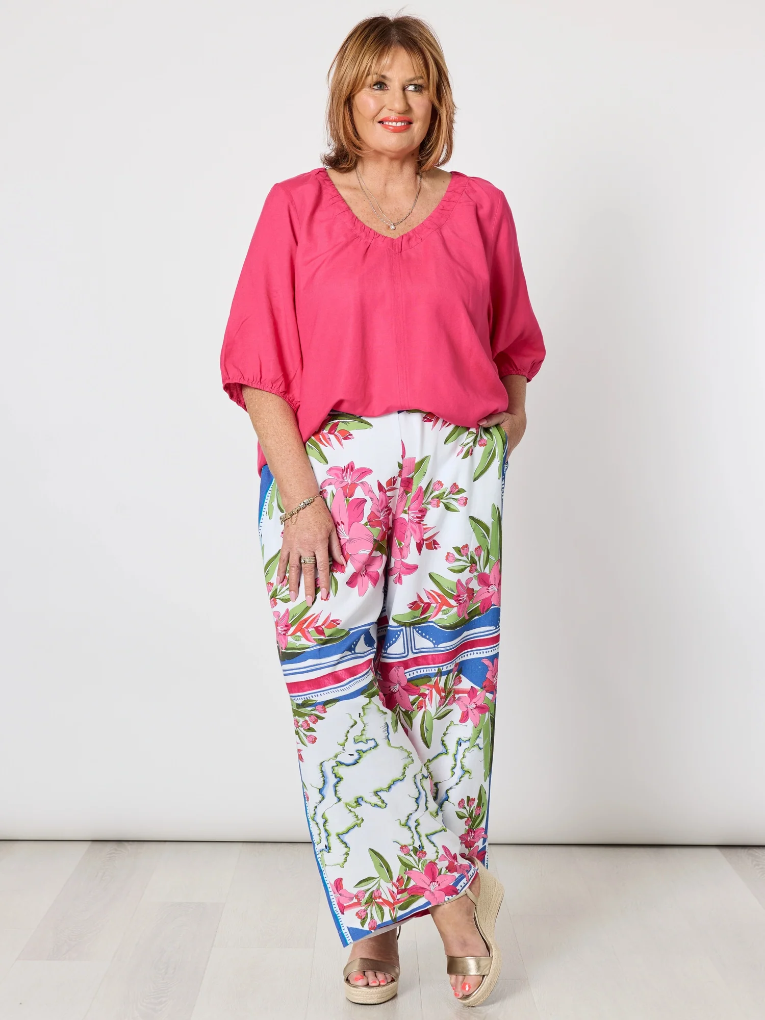 Monaco Floral Print Wide Leg Pant - Sardinia Blue Multi