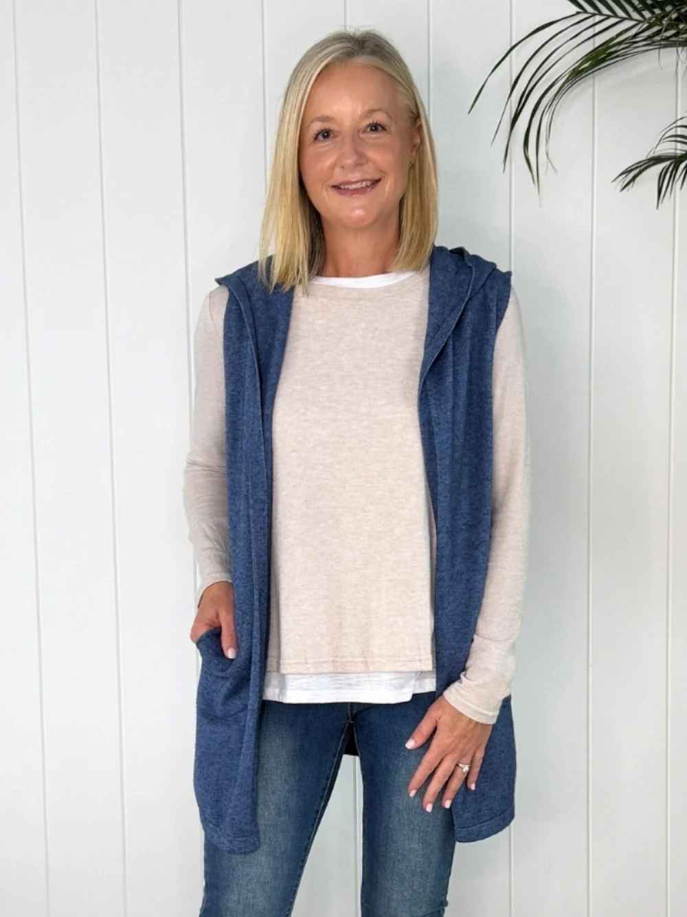 Ollie Side Button Vest - Indigo