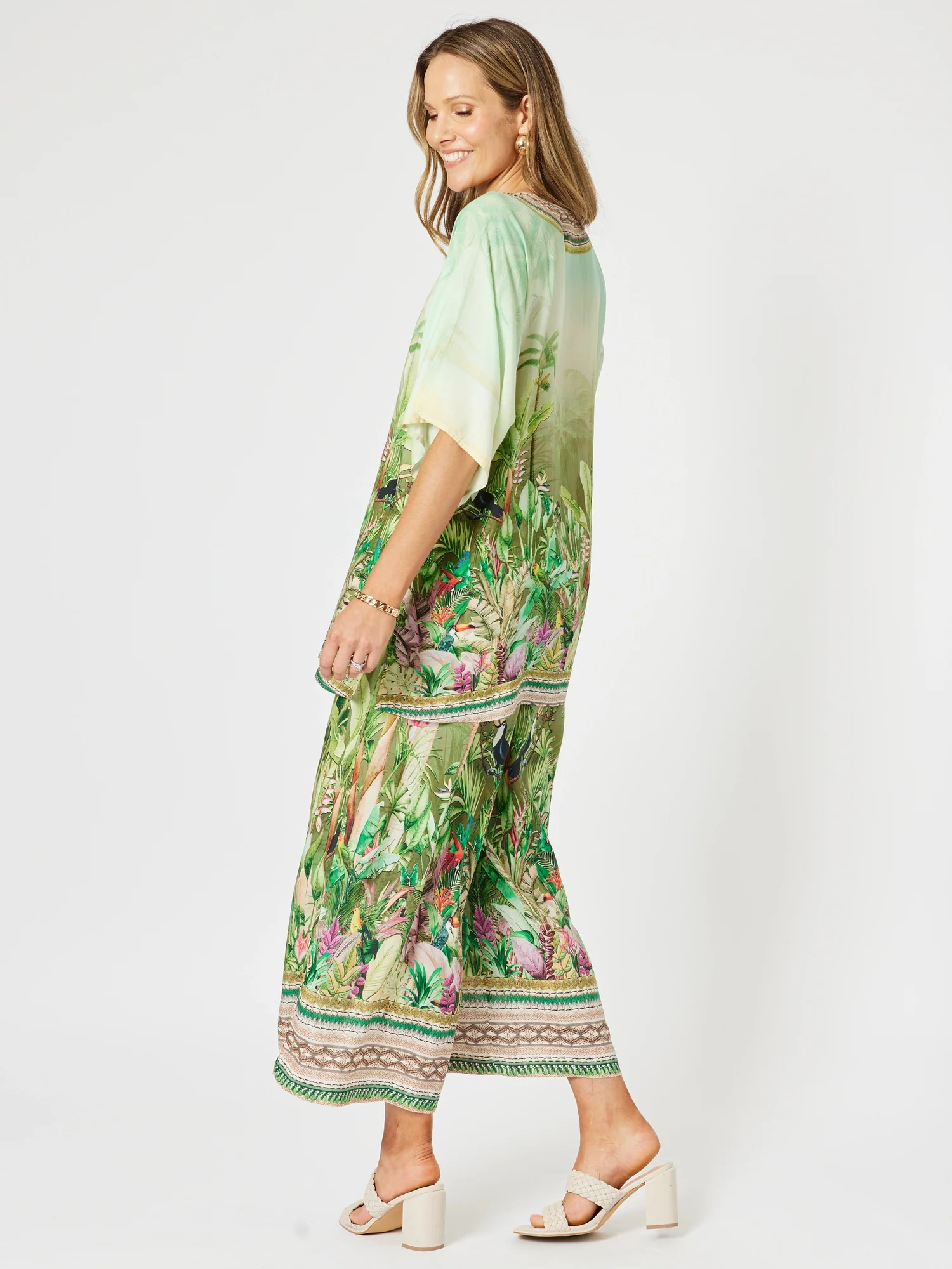 Toucan Print V Neck Top - Green