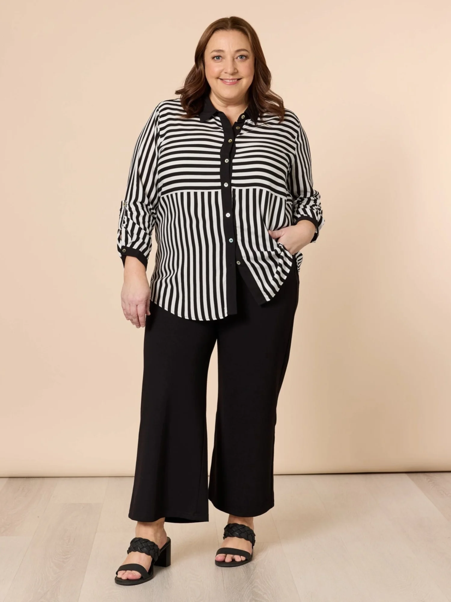 Emmie Stripe Print Shirt - Black/White