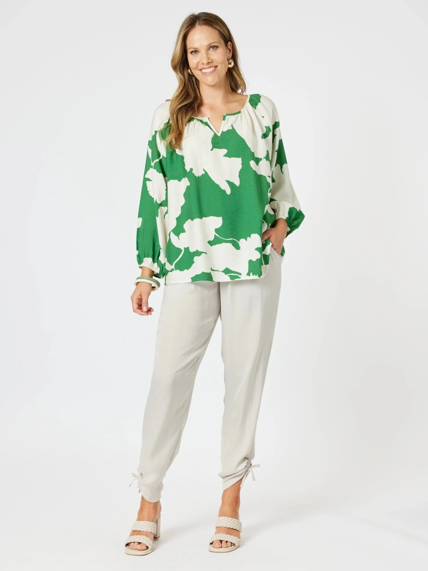 Barcelona Floral Print Top - Elm Natural