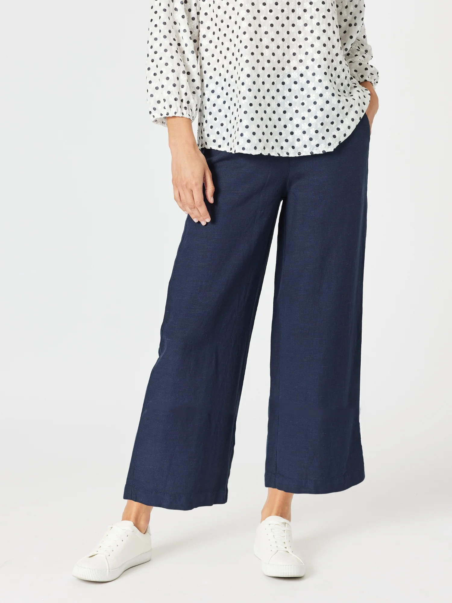 Lino Wide Leg Pant - Navy