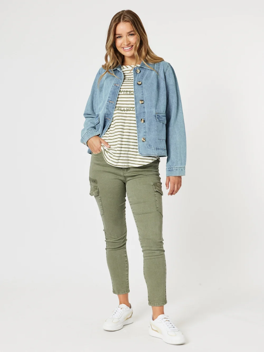 Paige Cargo Slim Leg Jean - Washed Khaki