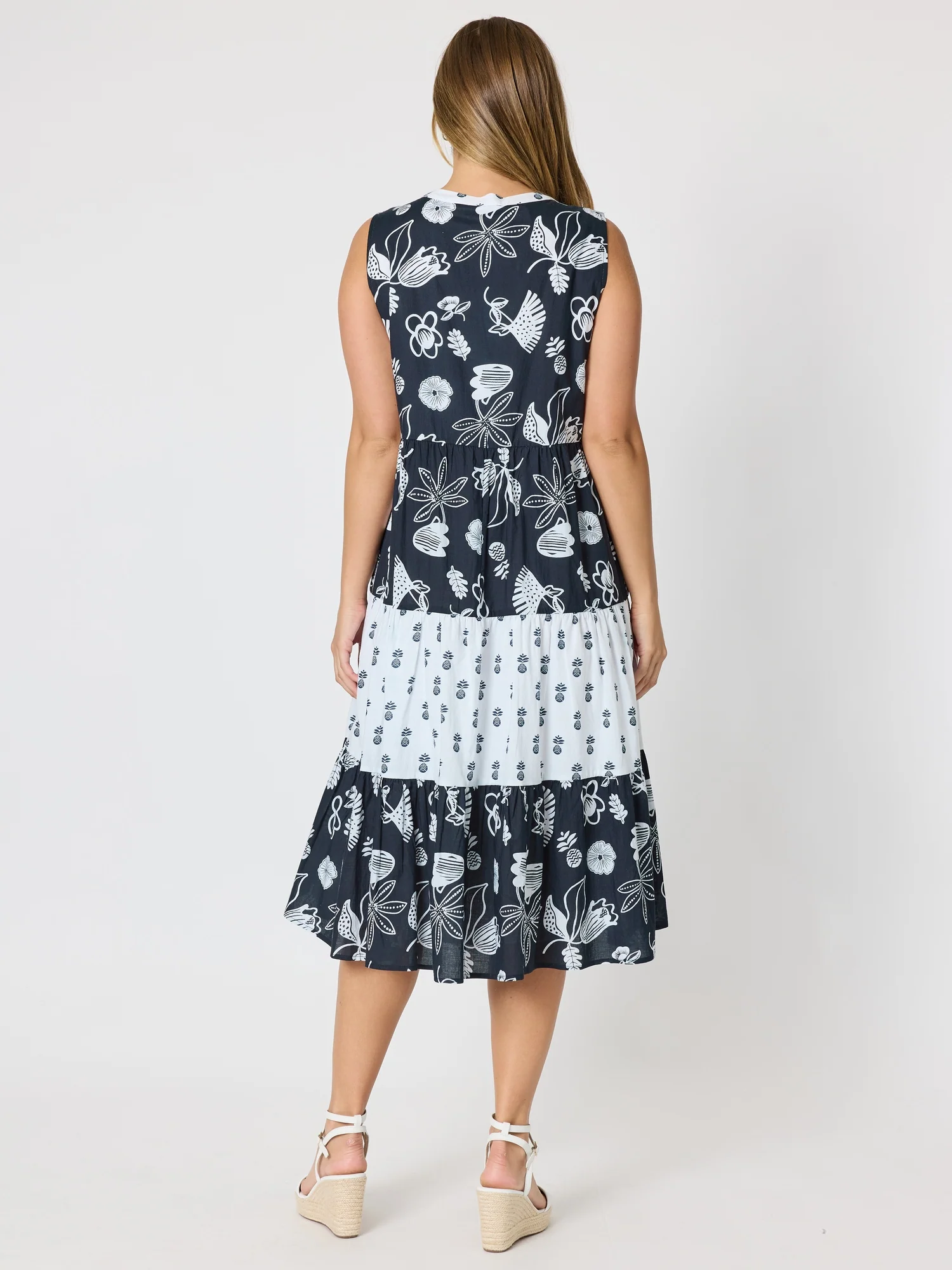 Palm Springs Floral Print Dress - Navy/White