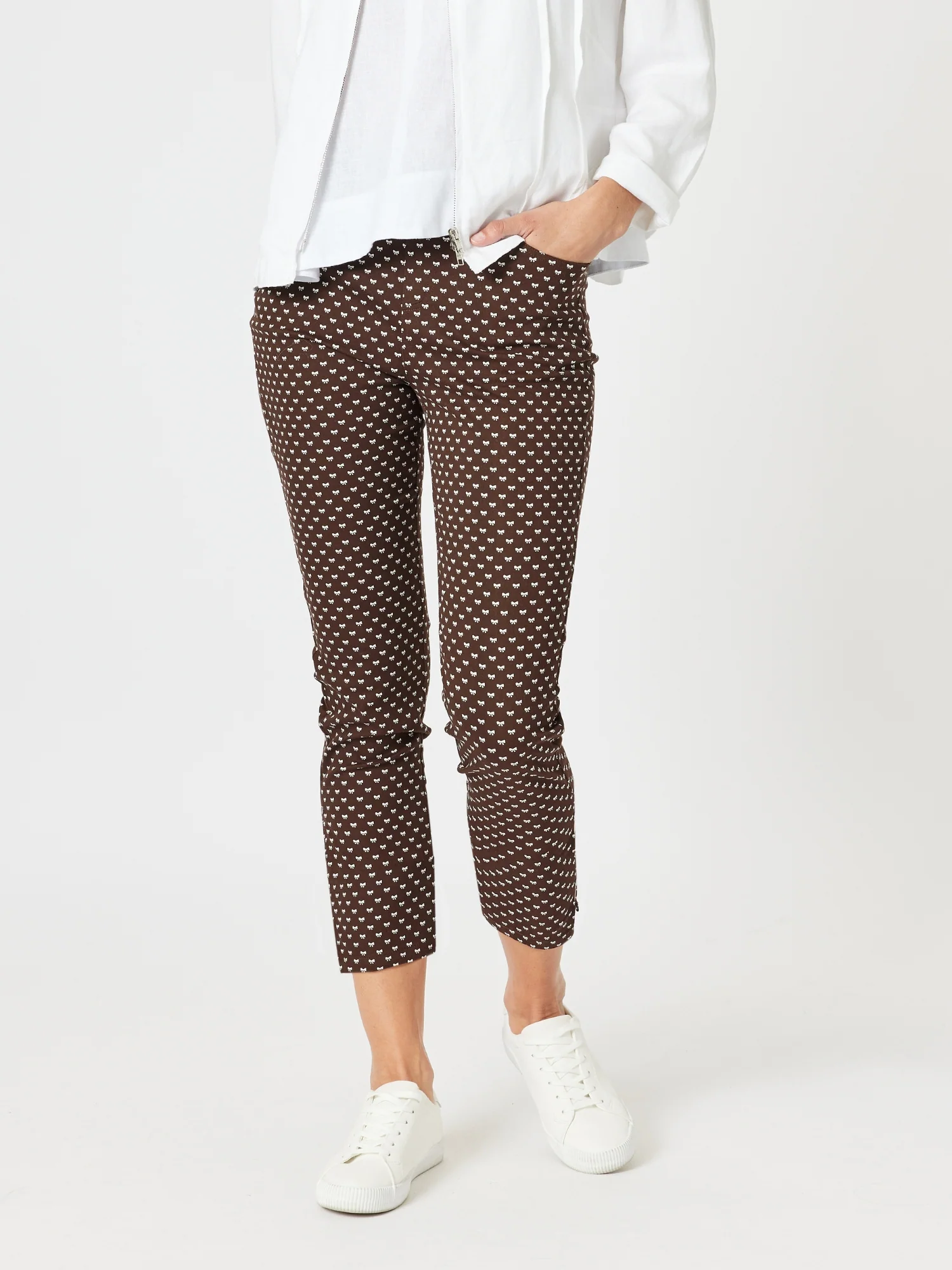 Small Bow Print Pant - Koko White