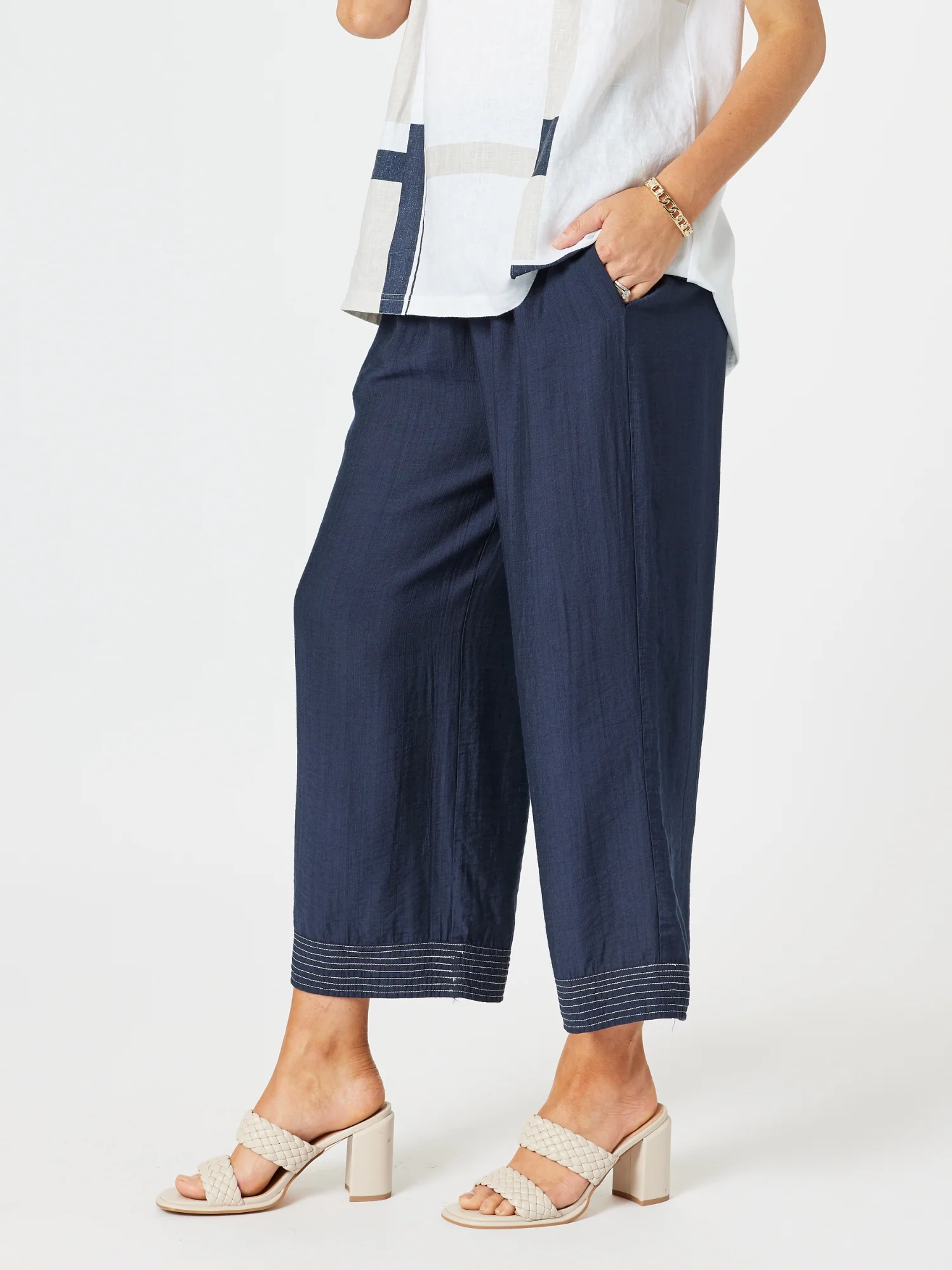 Top Stitch Detail Pant - Navy