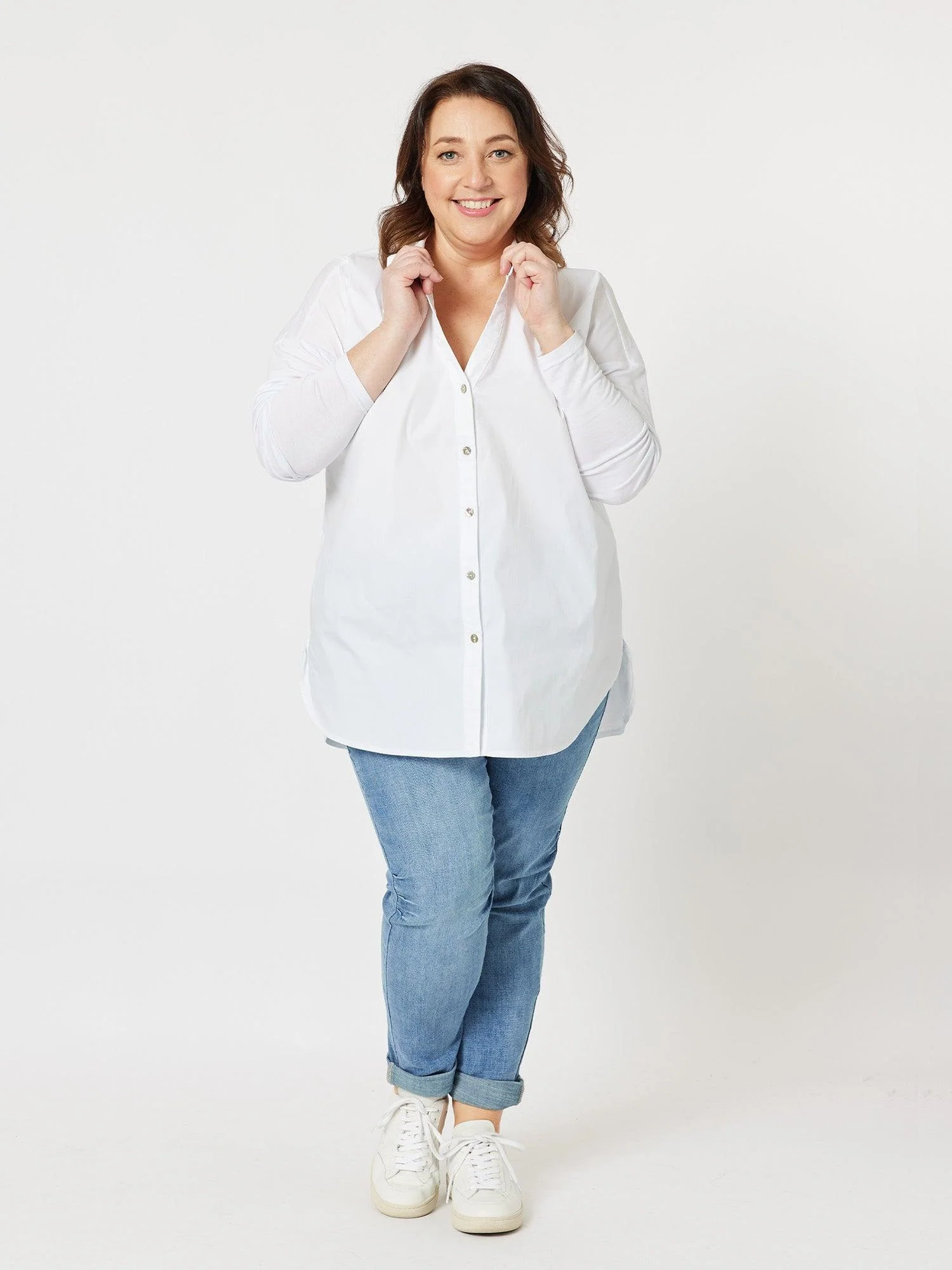 Julia Jersey Sleeve Shirt - White