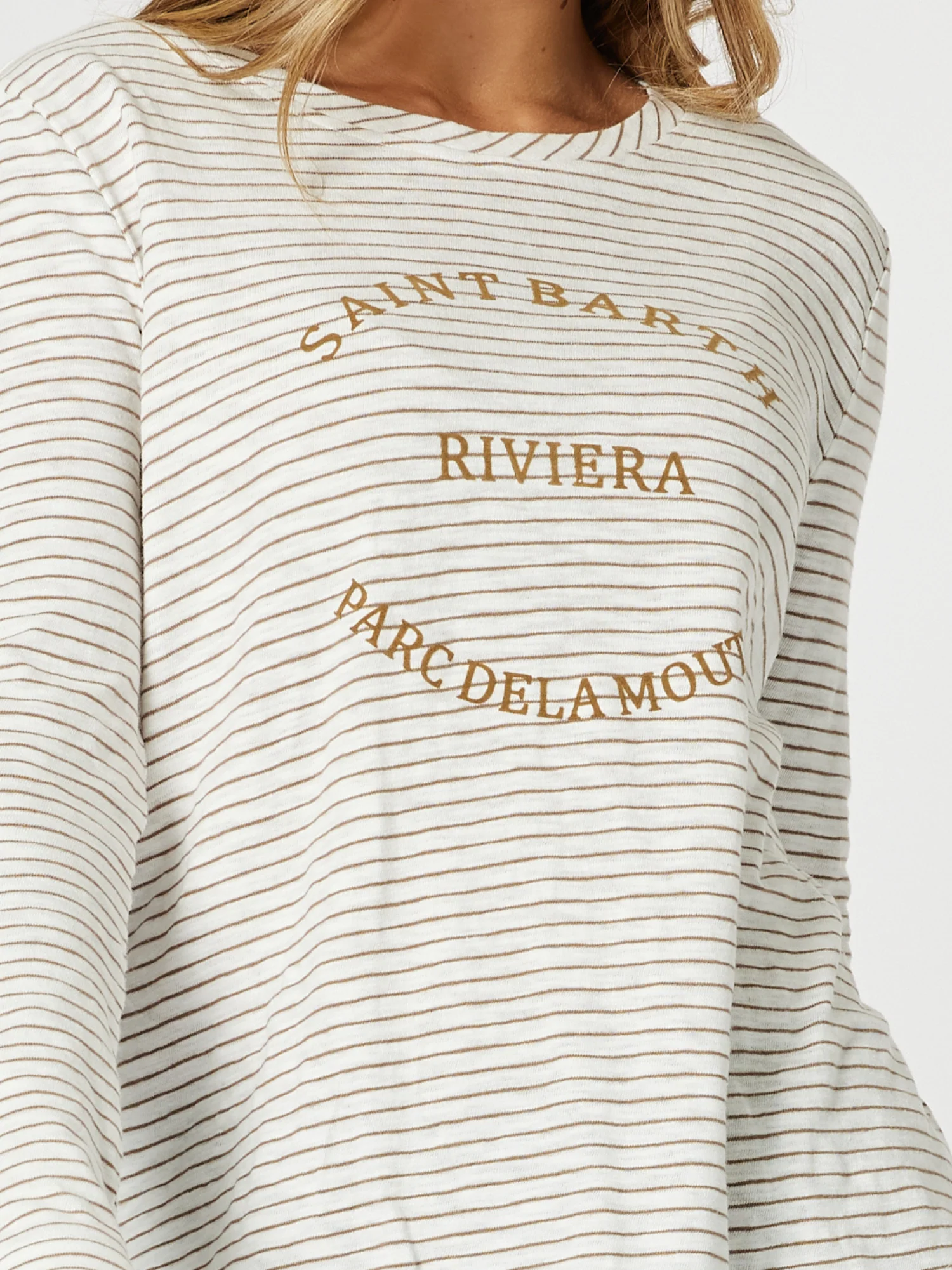 Riviera Long Sleeve Stripe Print Tee - Natural/White