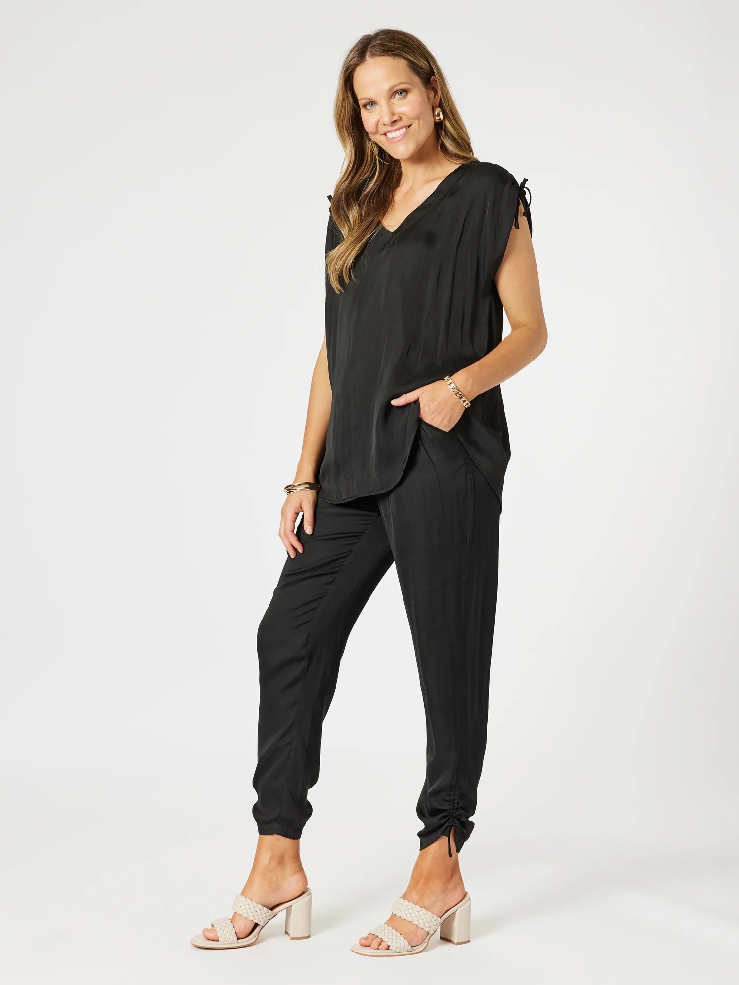 Lux Ruche Tie Pant - Black