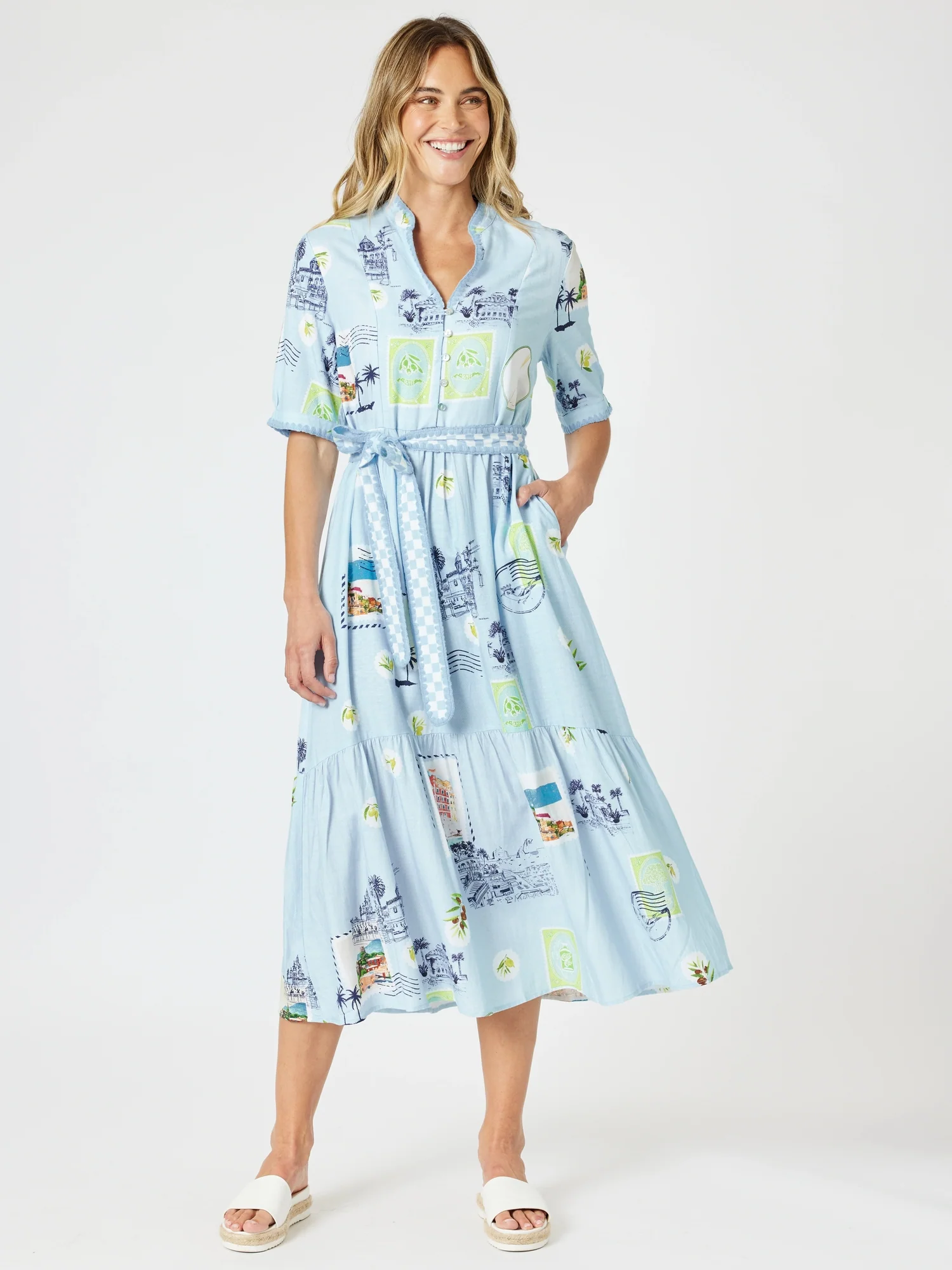 Destination Print Maxi Dress - Pale Blue