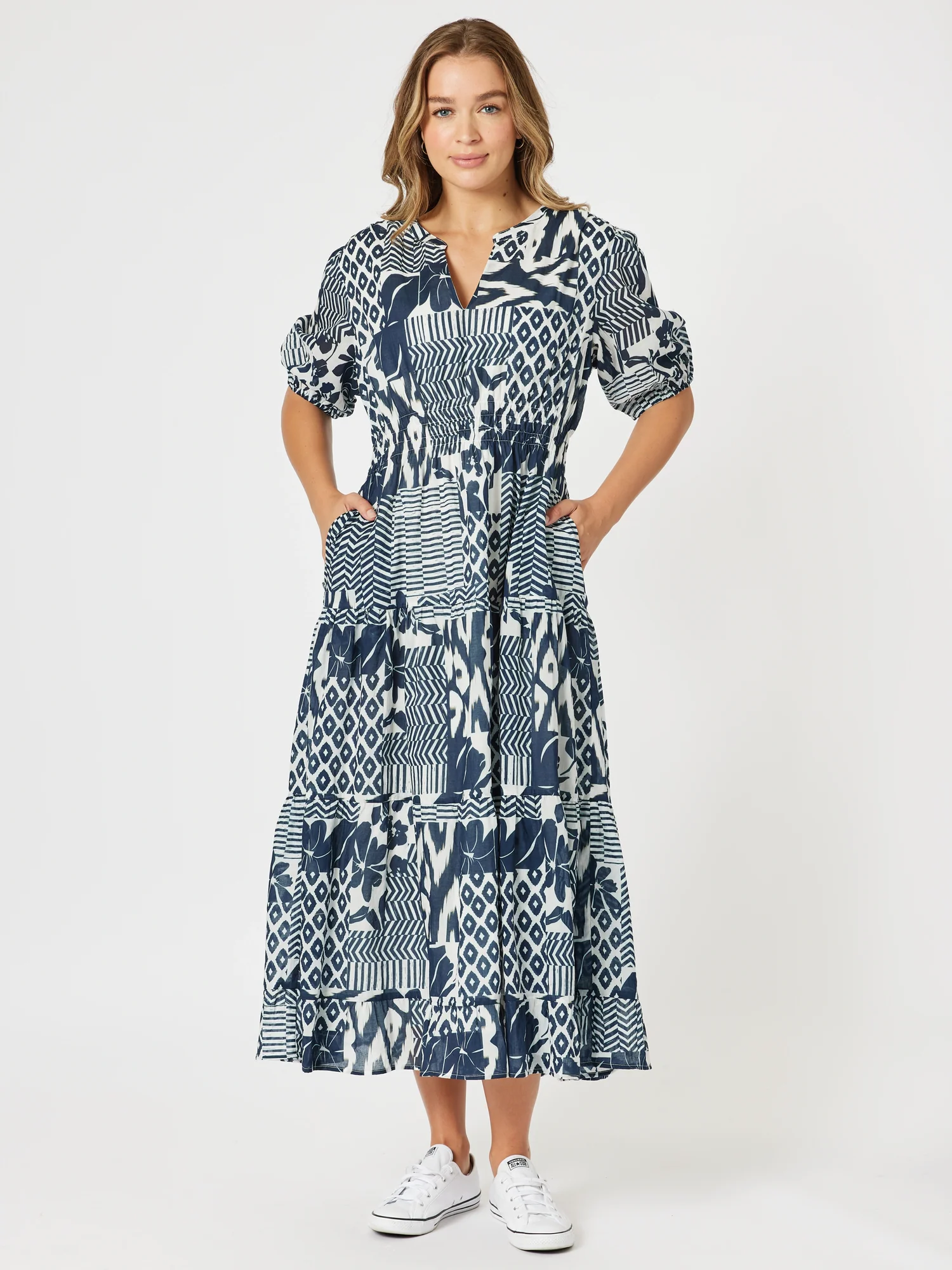 Calabasas Print Dress - Navy/White