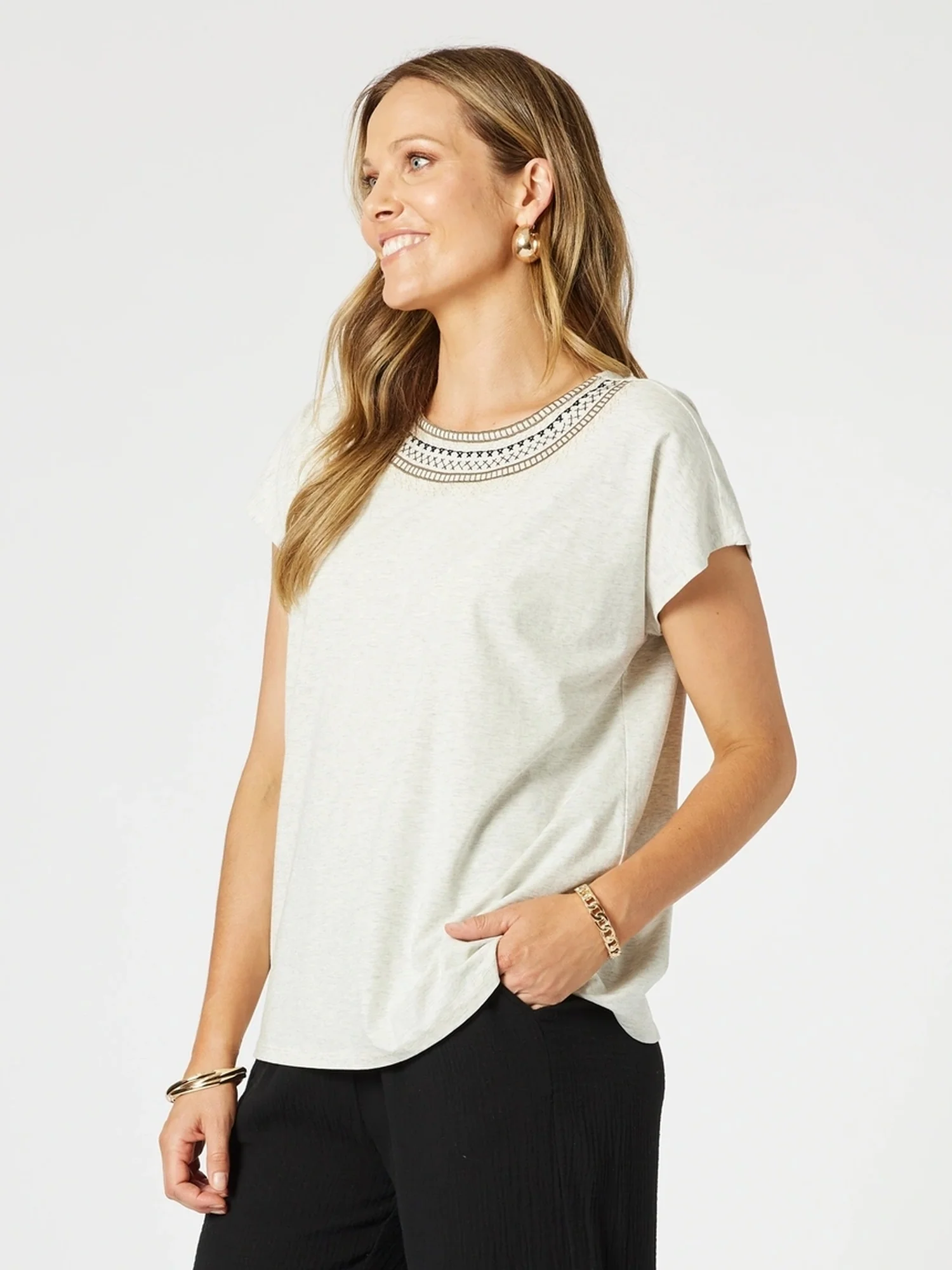 Cross Stitch Tee - Natural