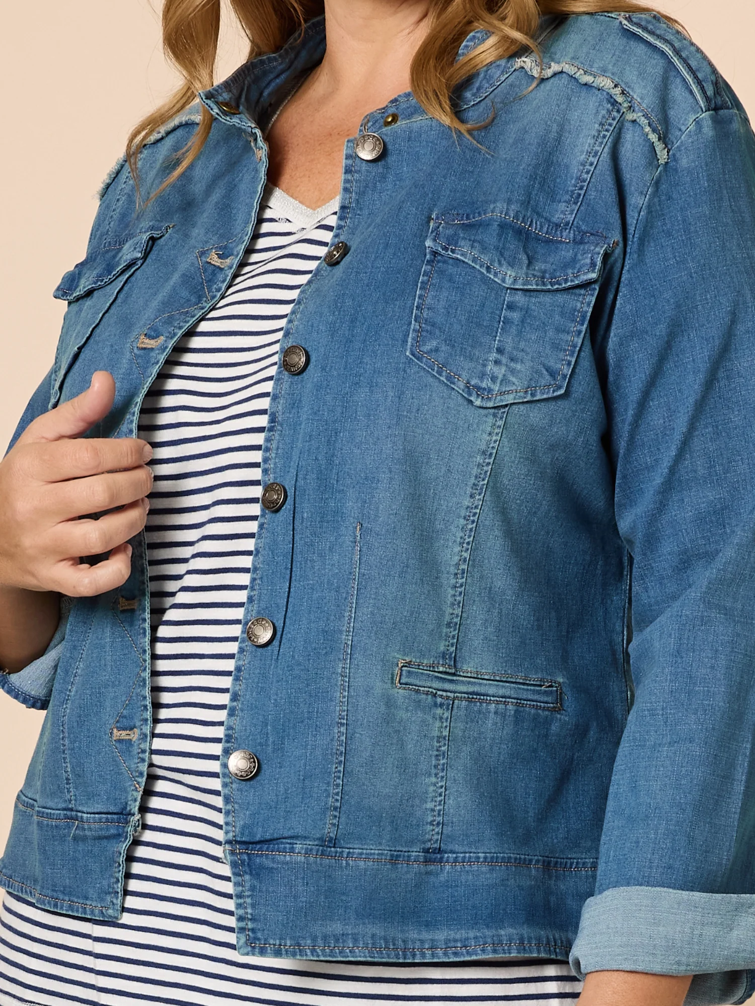 Military Style Denim Jacket - Denim