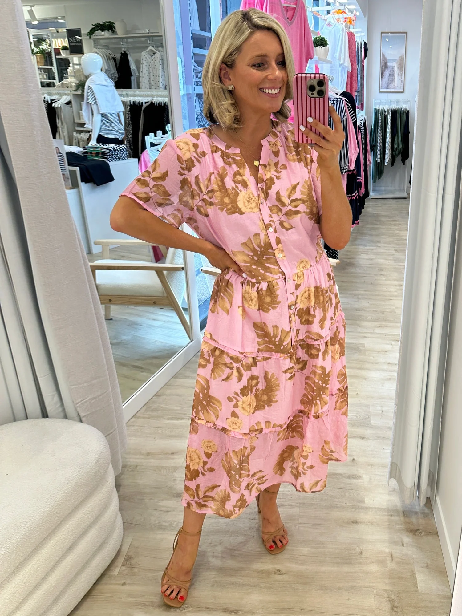 Haiti Floral Print Dress - Pink/Natural