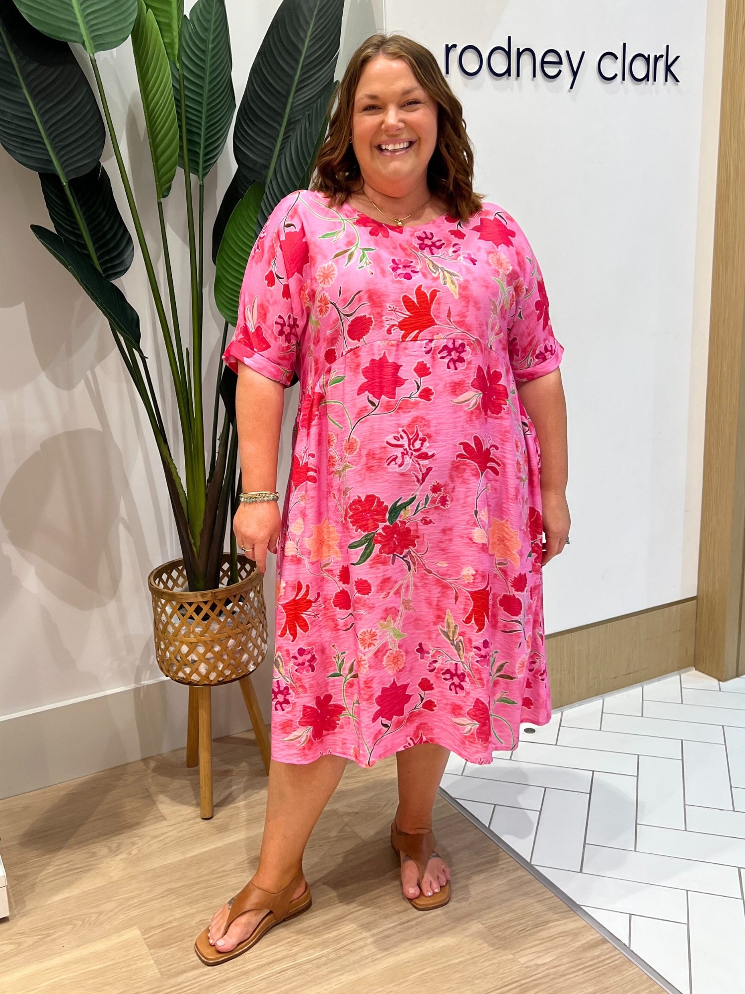 Summer Gala Floral Print Dress - Hot Pink