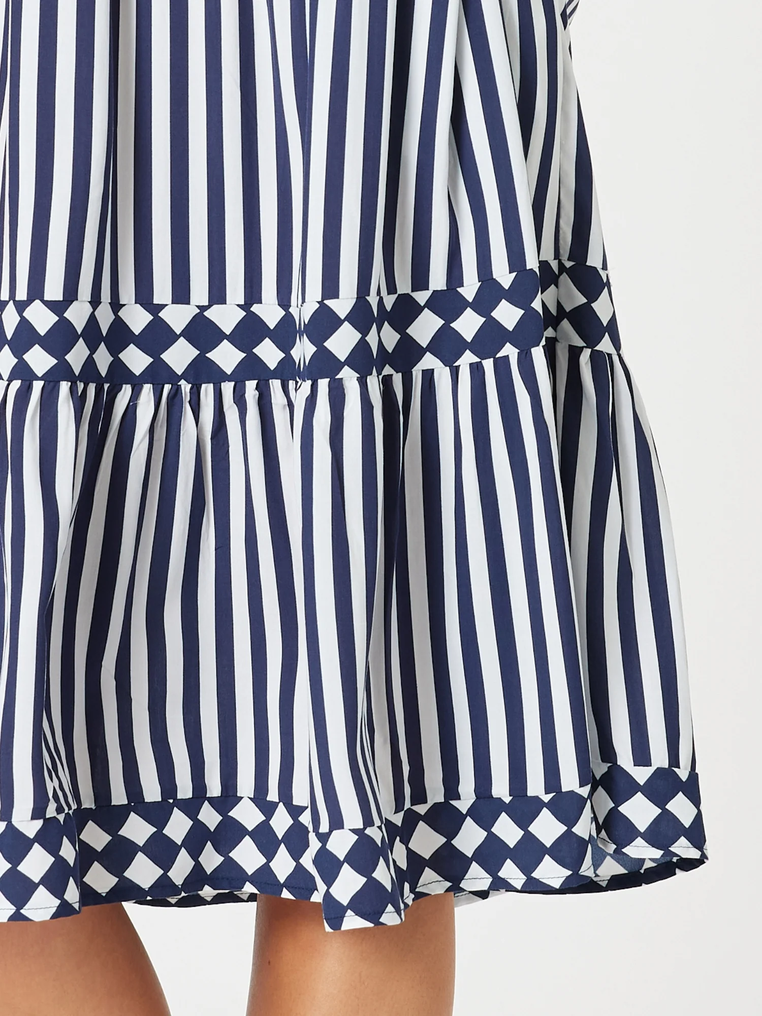 Harlequin Stripe Tier Dress - Navy/White