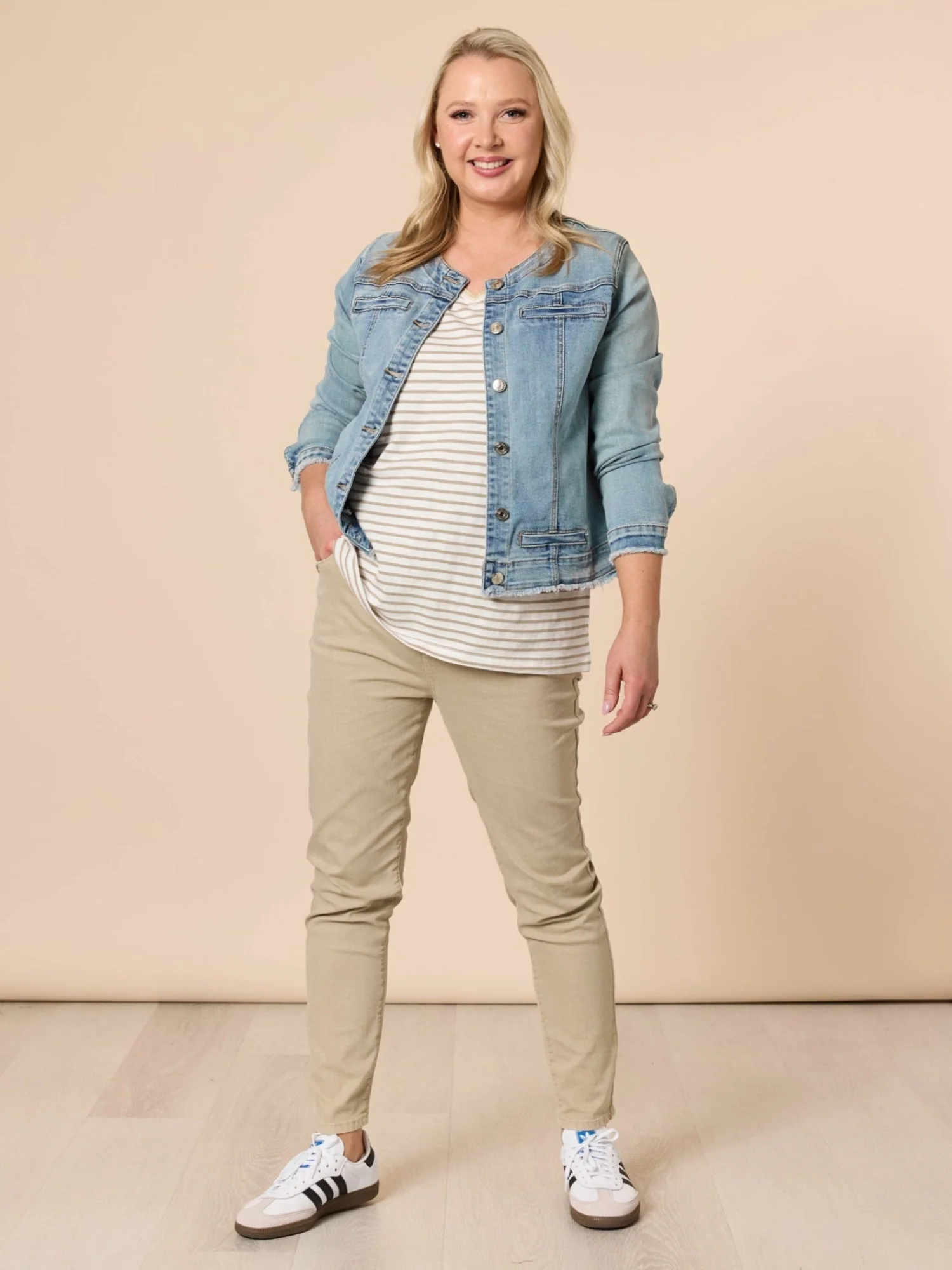 Collarless Denim Jacket - Denim