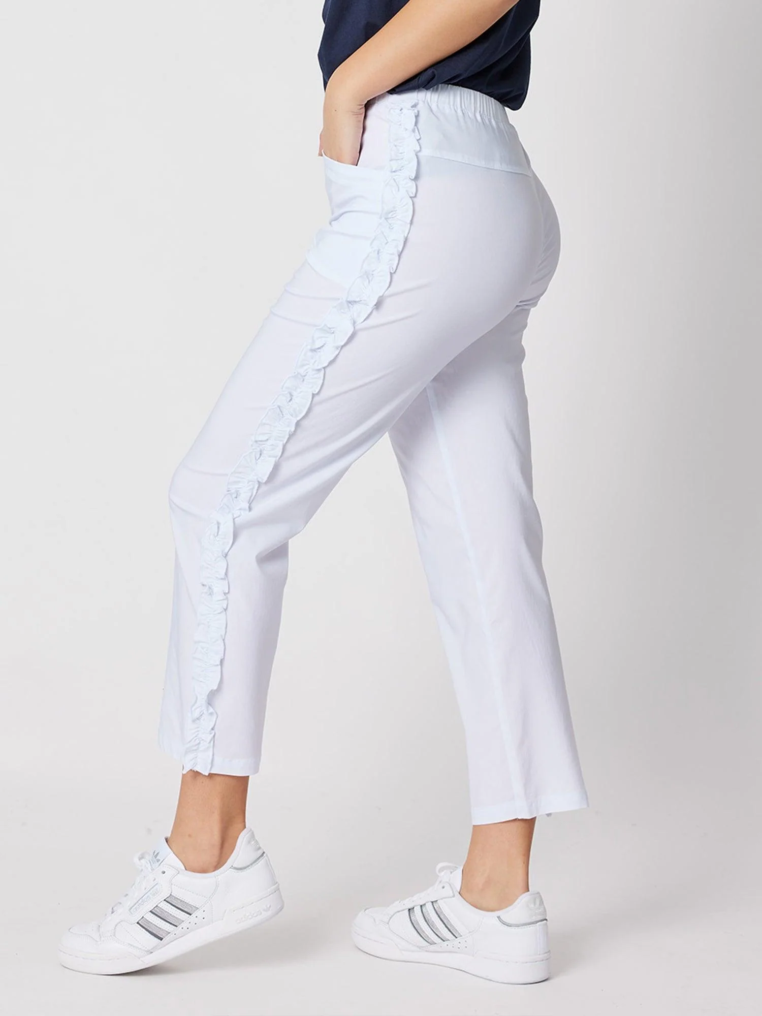 Frilled Side Detail Stretch Pant - White