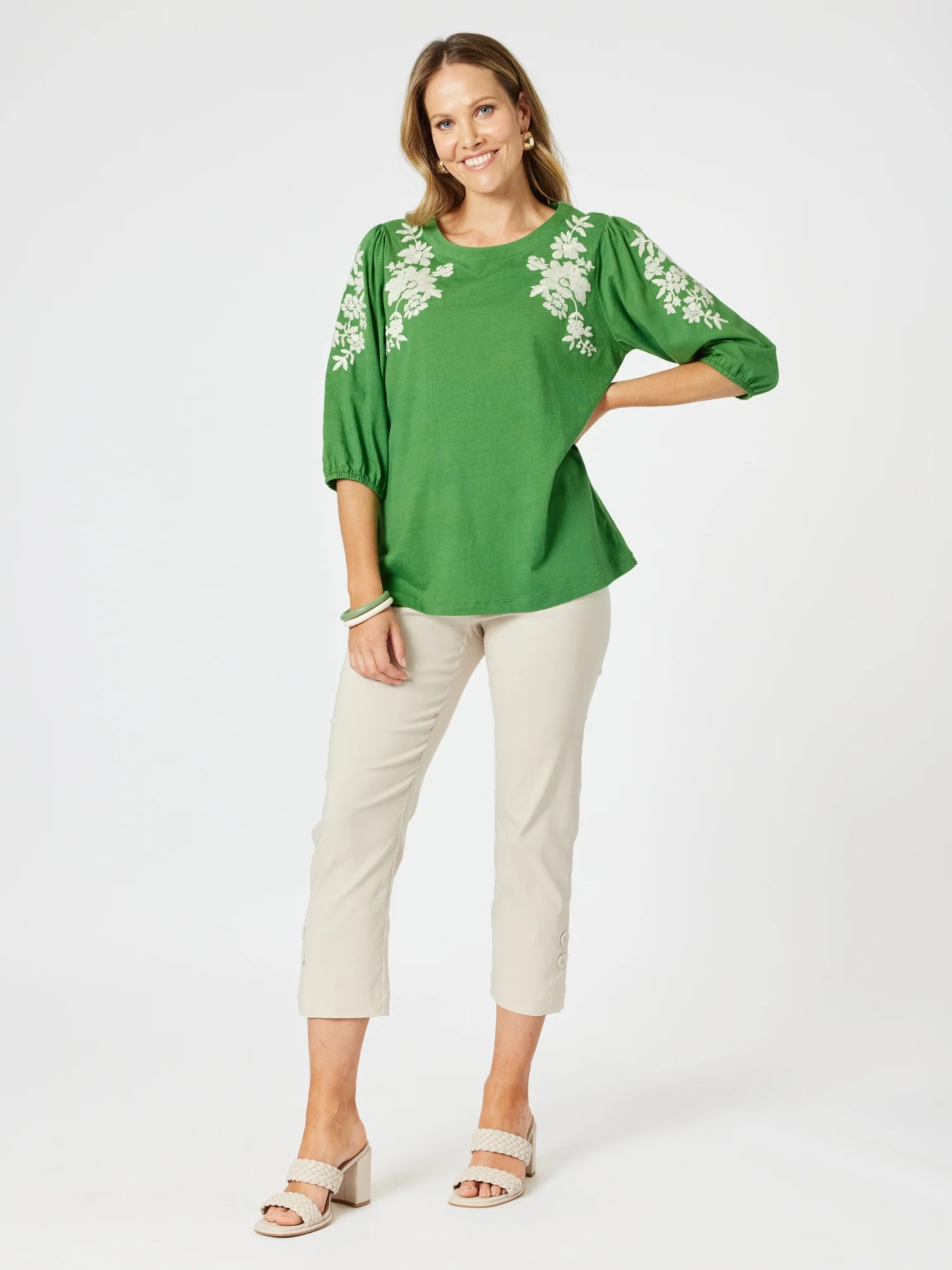 Jill Floral Embroidered Tee - Elm Multi