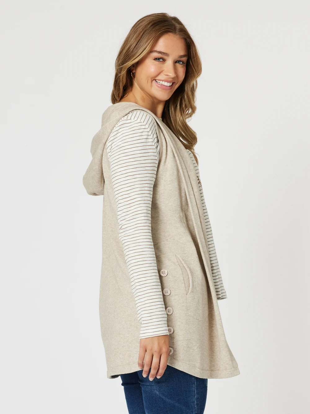 Ollie Side Button Vest - Oatmeal