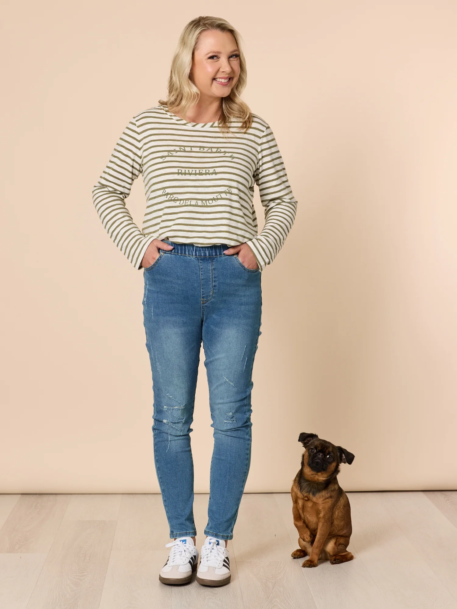 LA Distressed Pull On Stretch Denim Jean - Denim