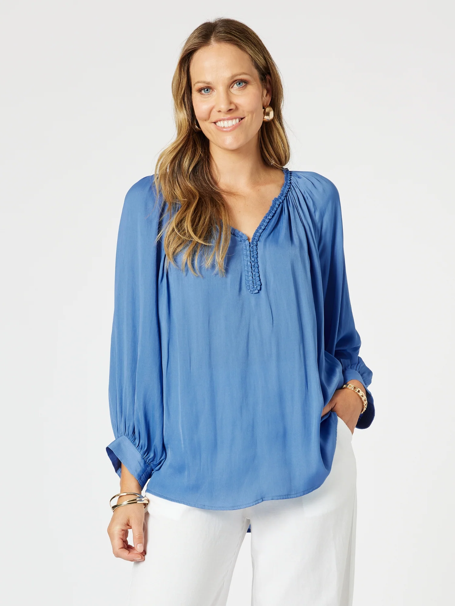 Lux Plait Top - Pacific Blue