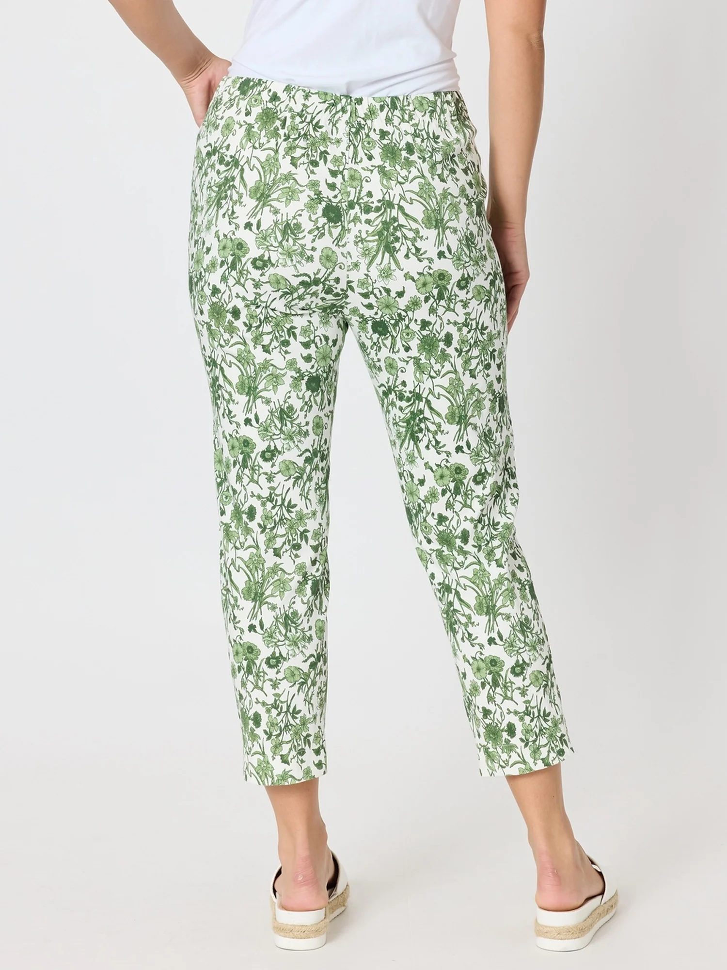 Alexandria Floral Print Pant - Basil White
