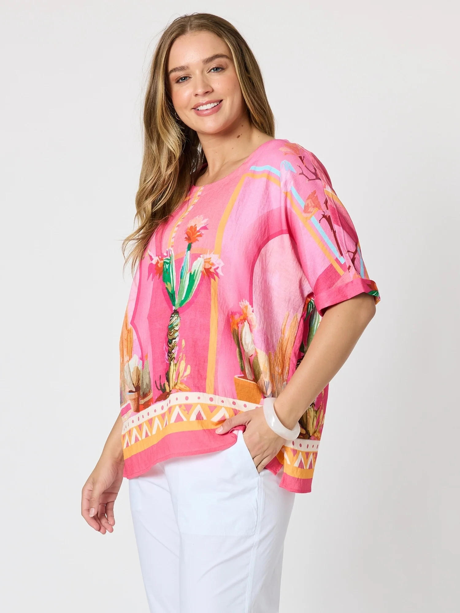 The Tulum Print Shell Top - Pink/Multi