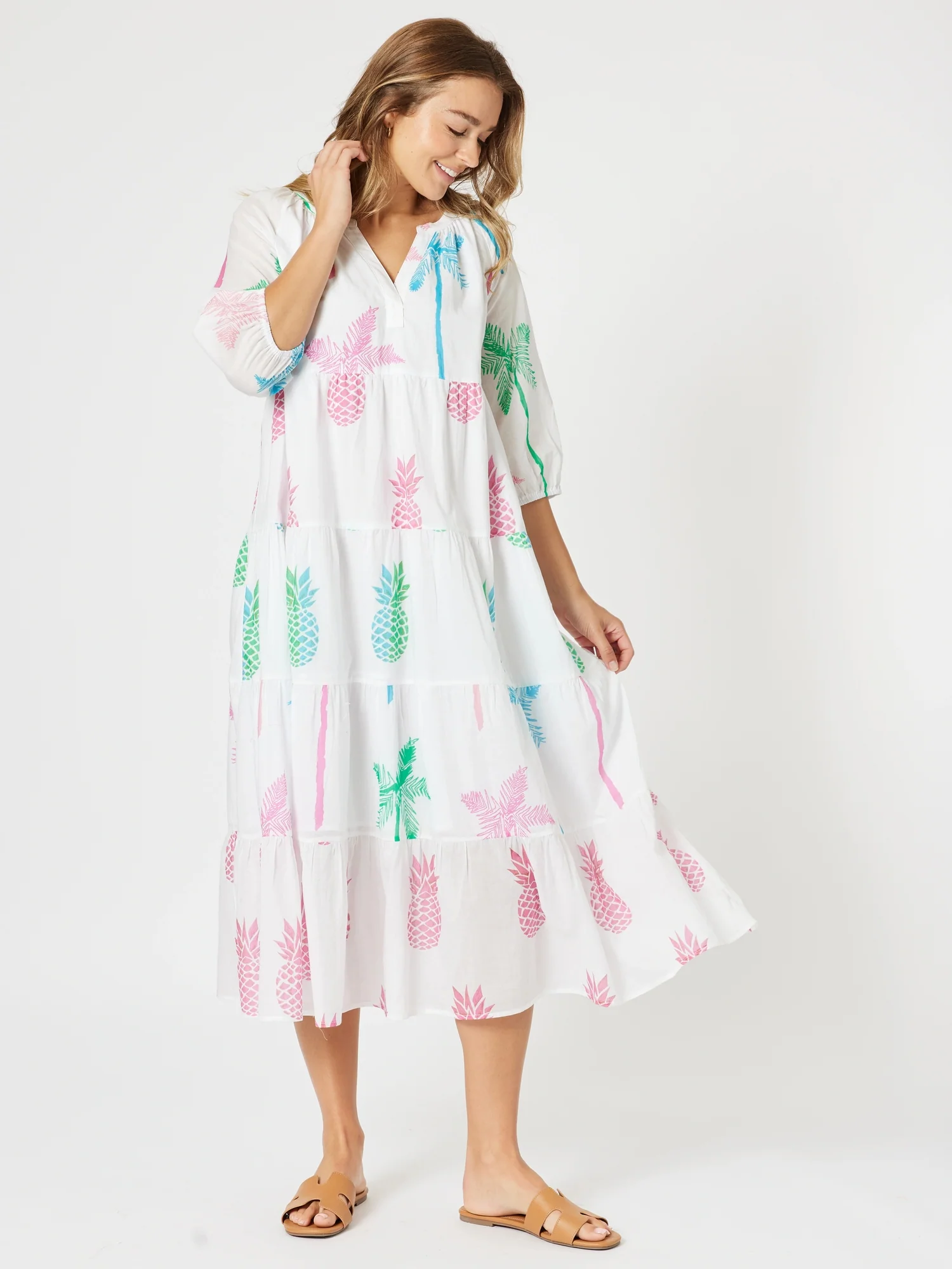 Pina Colada Pineapple Print Dress - White Multi