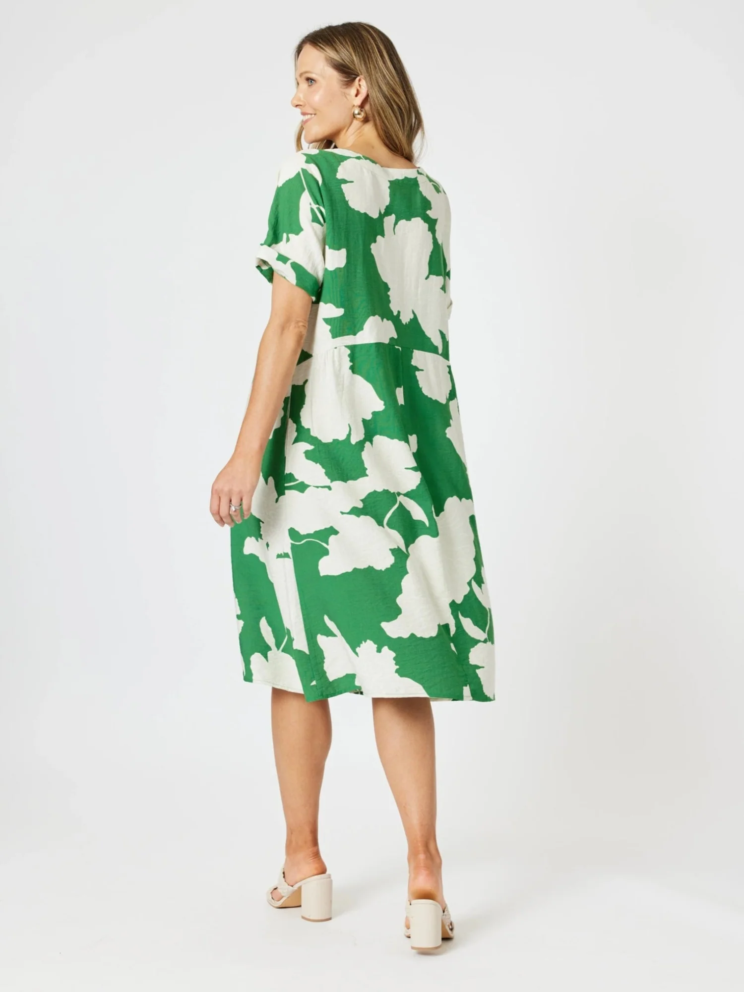 Barcelona V Neck Floral Print Dress - Elm Natural