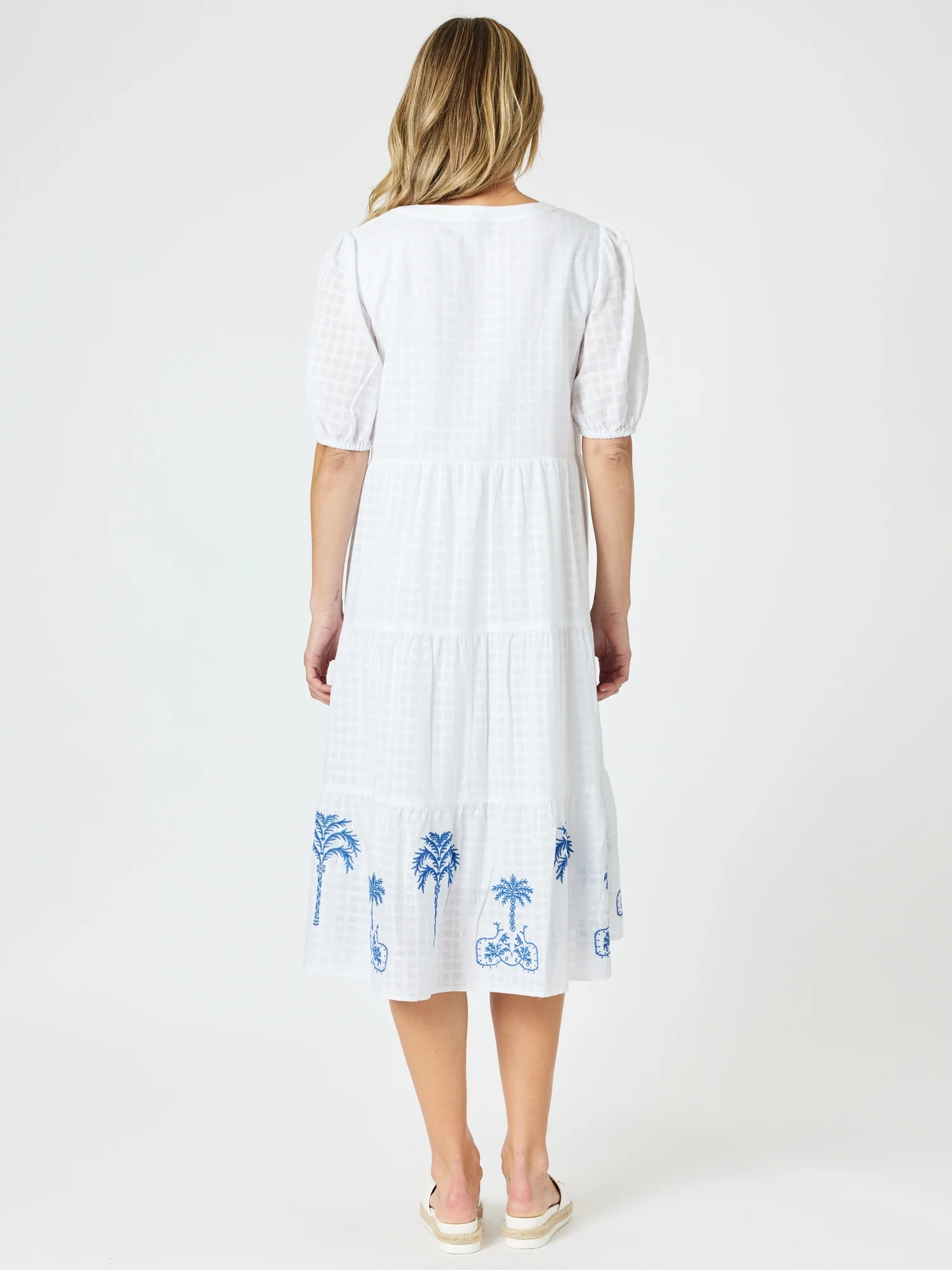 Mykonos Embroidered Dress - White/Blue