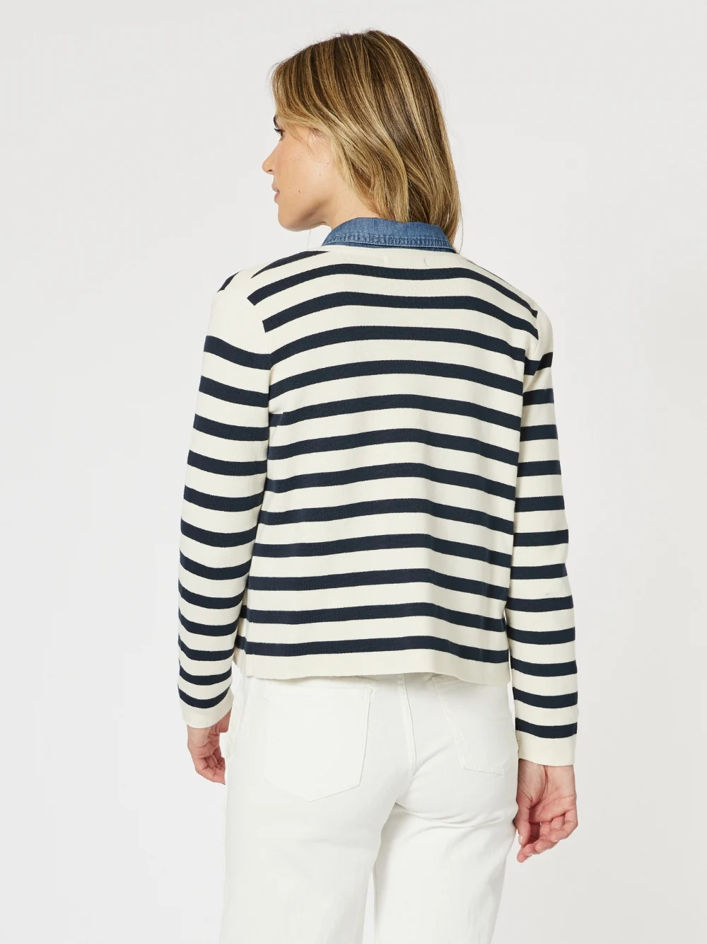 Cape Town Stripe Print Cardigan - Navy/Ivory