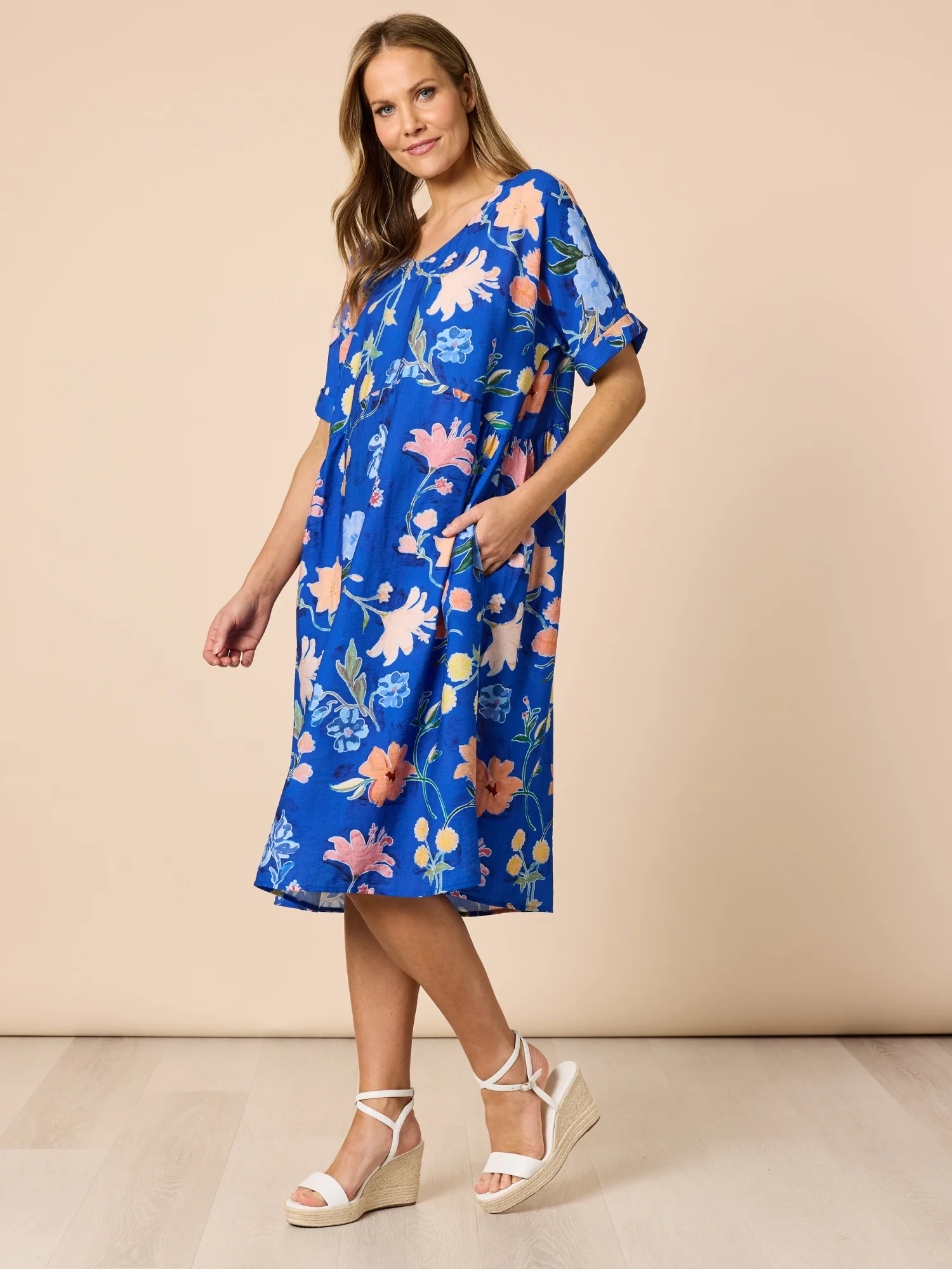 Summer Gala Floral Print Dress - Cobalt