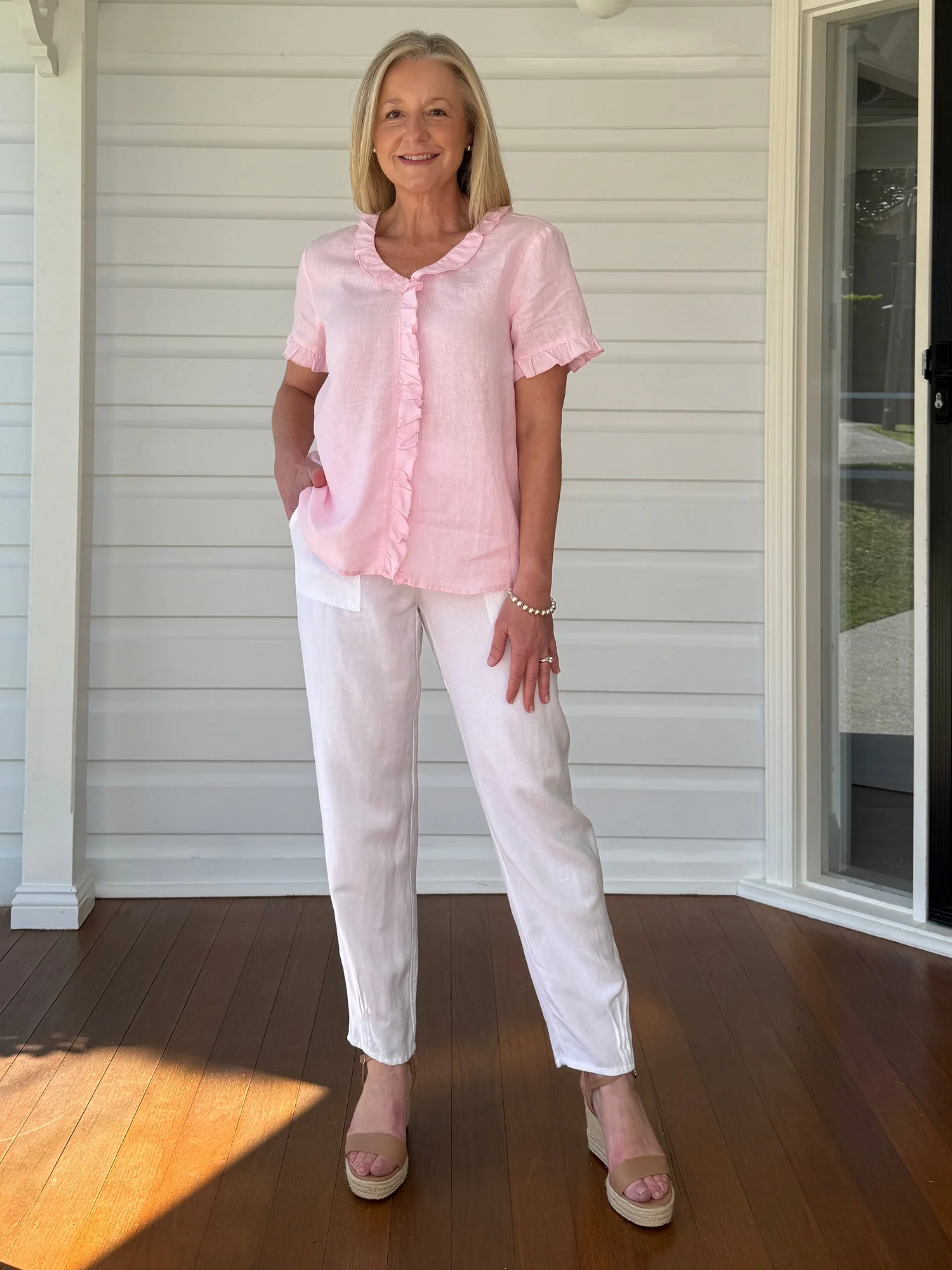 Tiffany Ruffle Linen Top - Pink