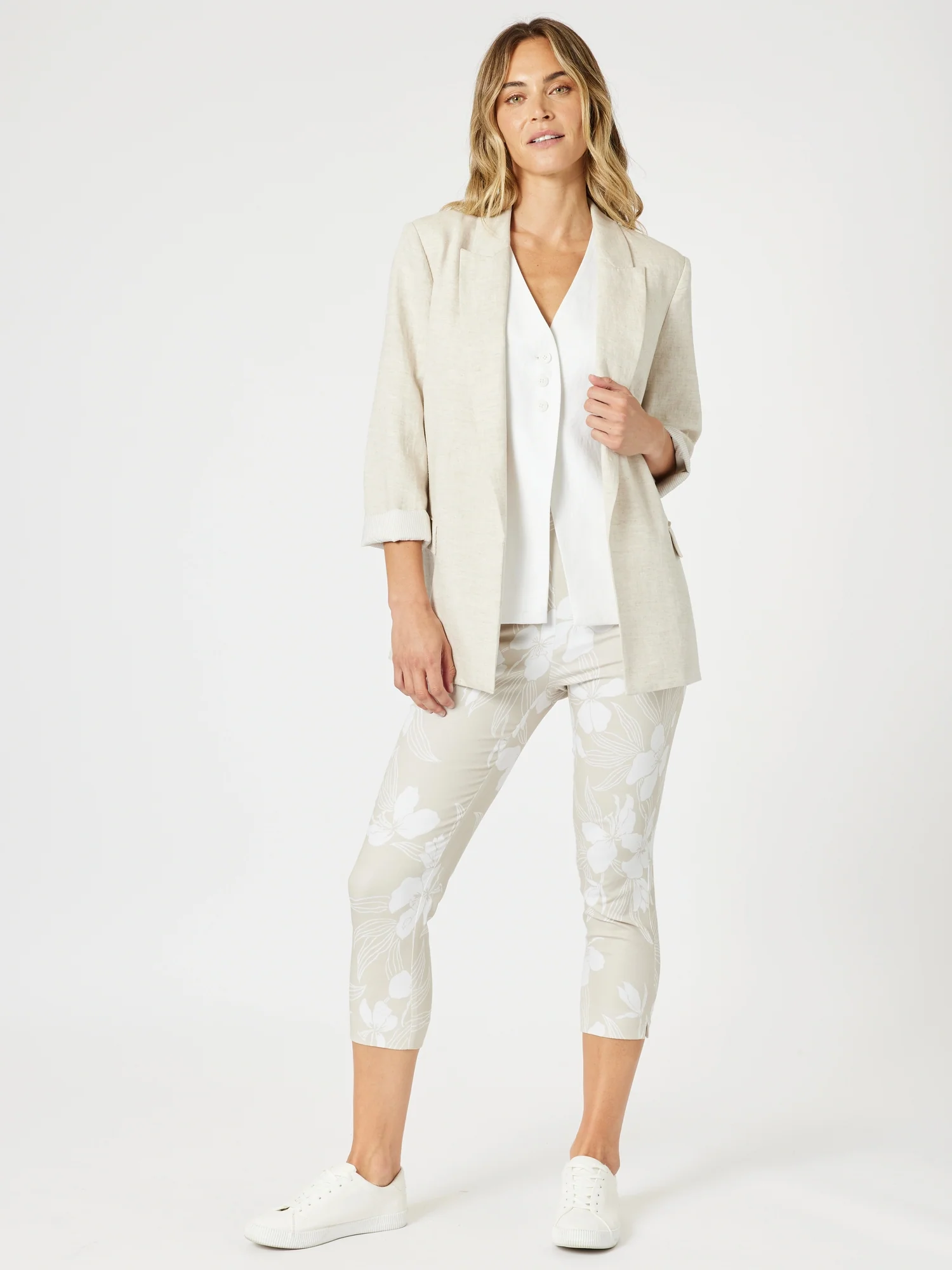 Lino Long Vest - White