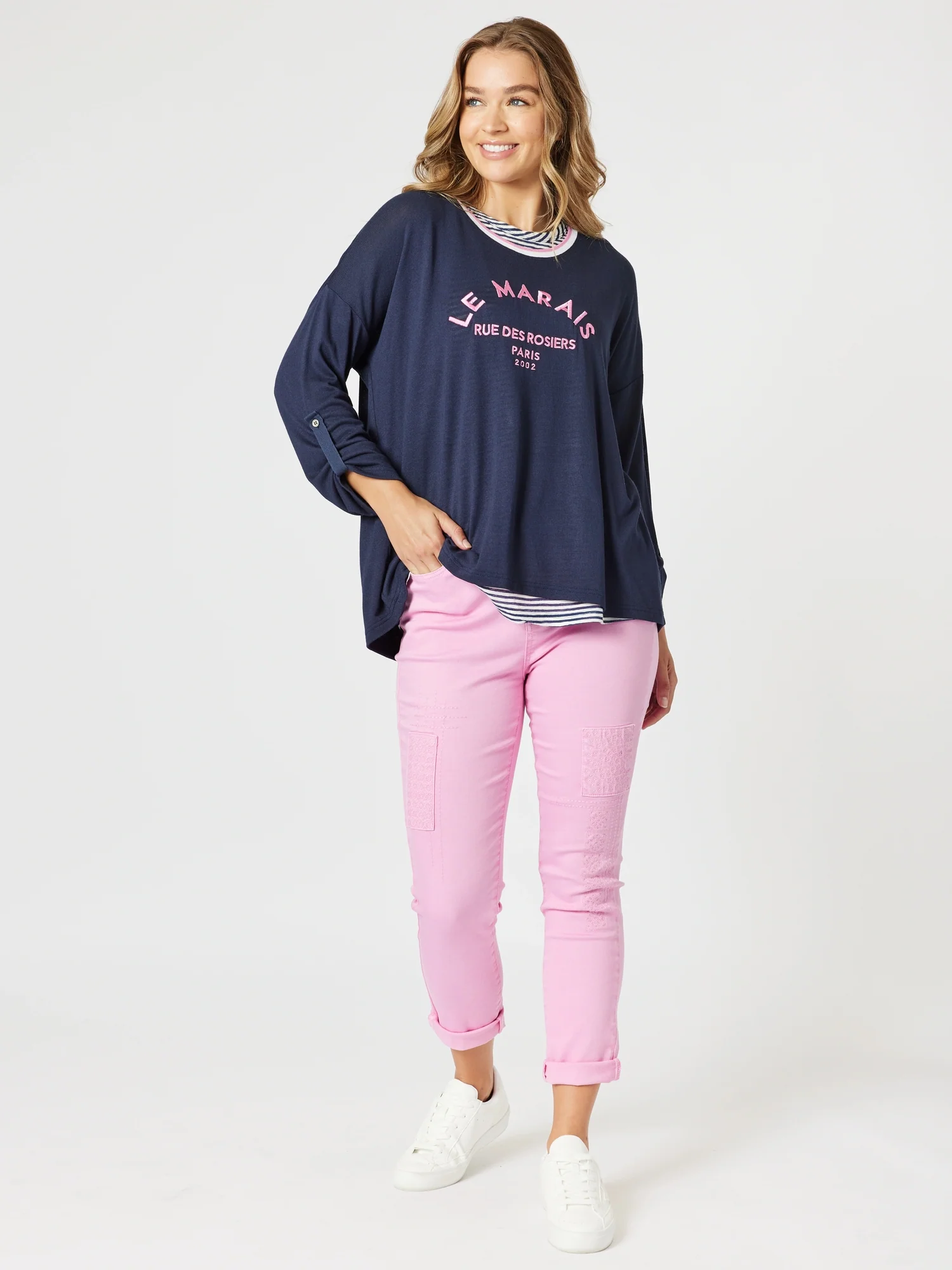 The Embroidered Patch Jean - Flamingo