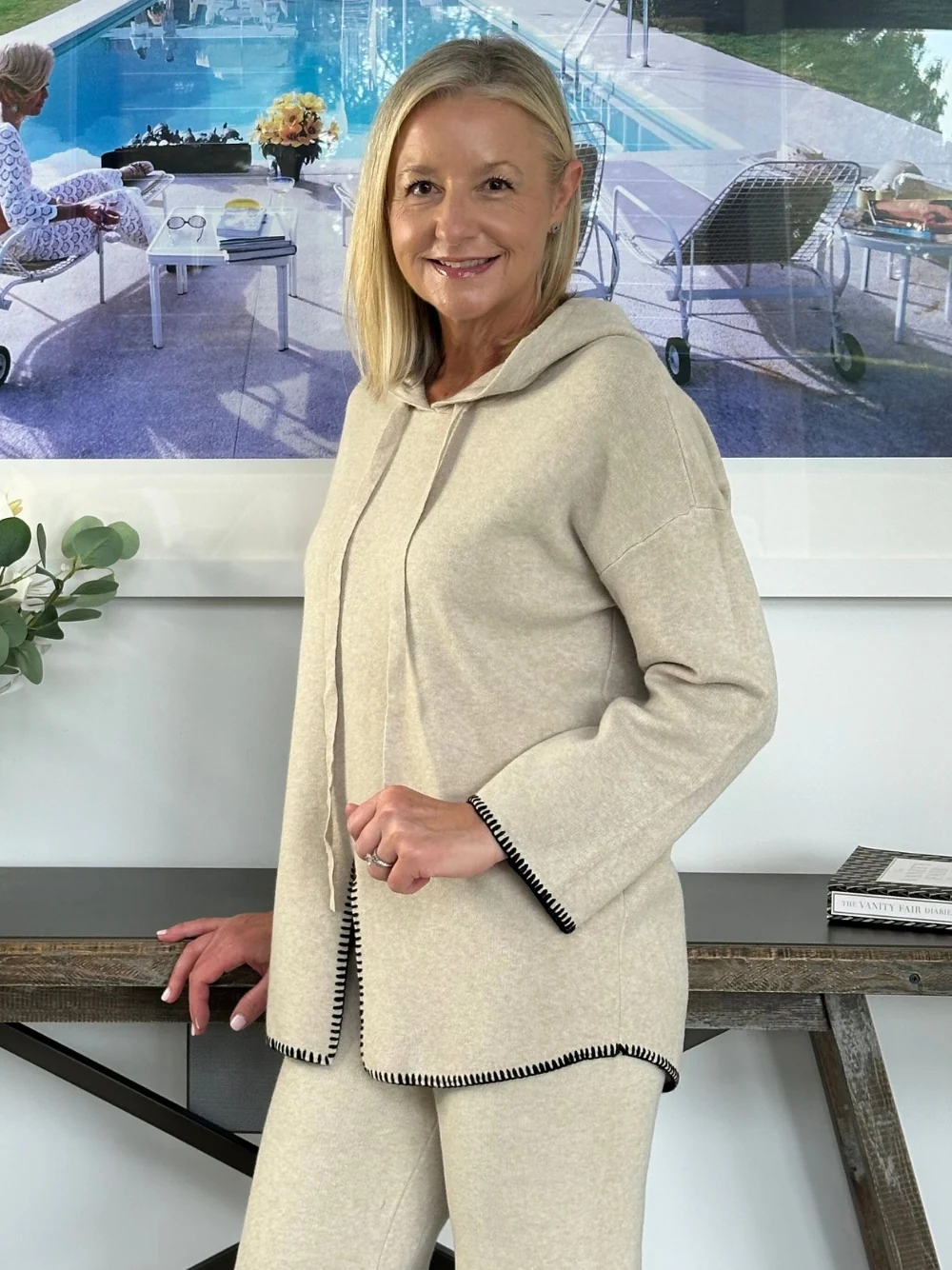 Cosy Hooded Split Front Knit - Natural