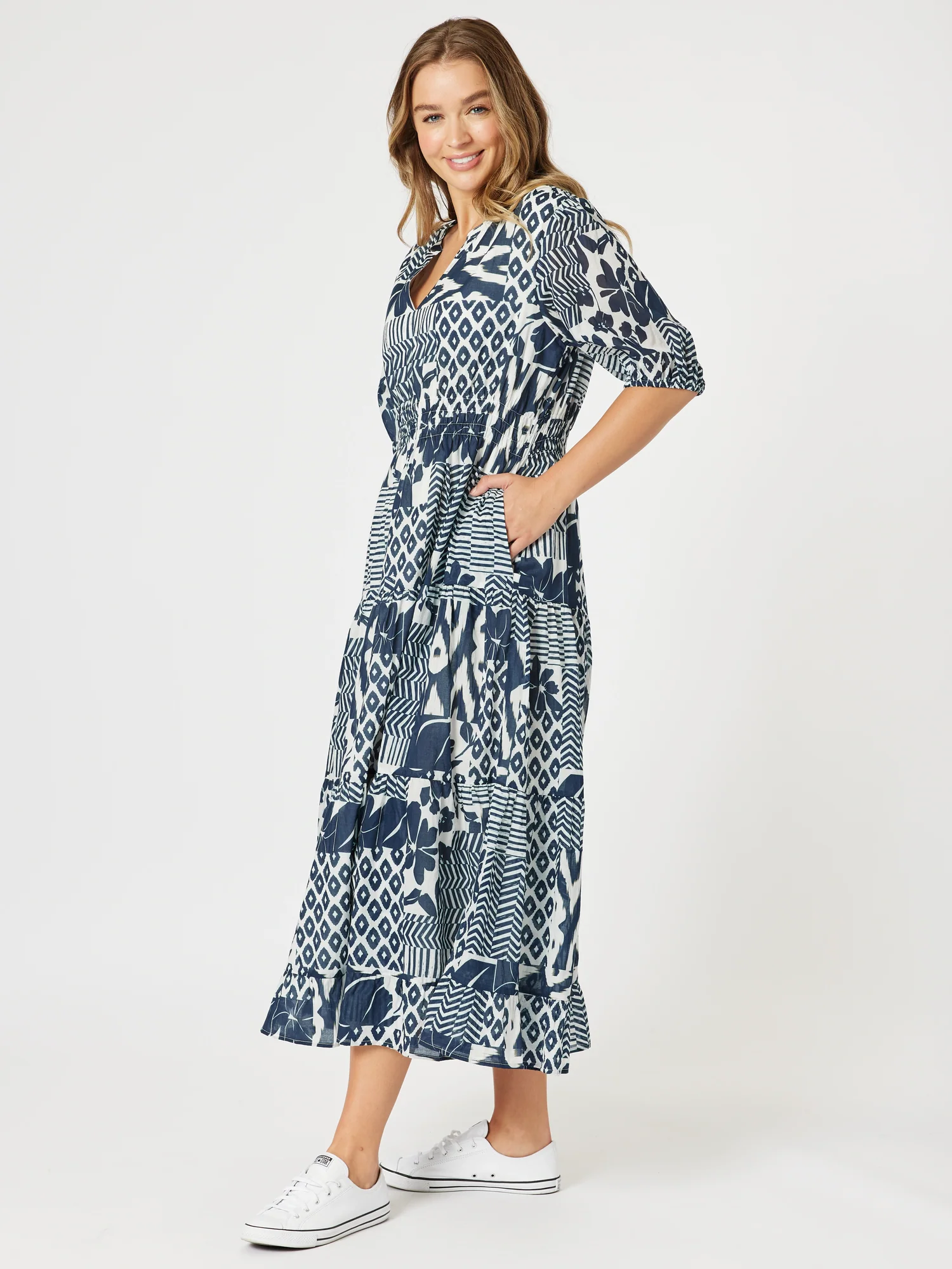 Calabasas Print Dress - Navy/White