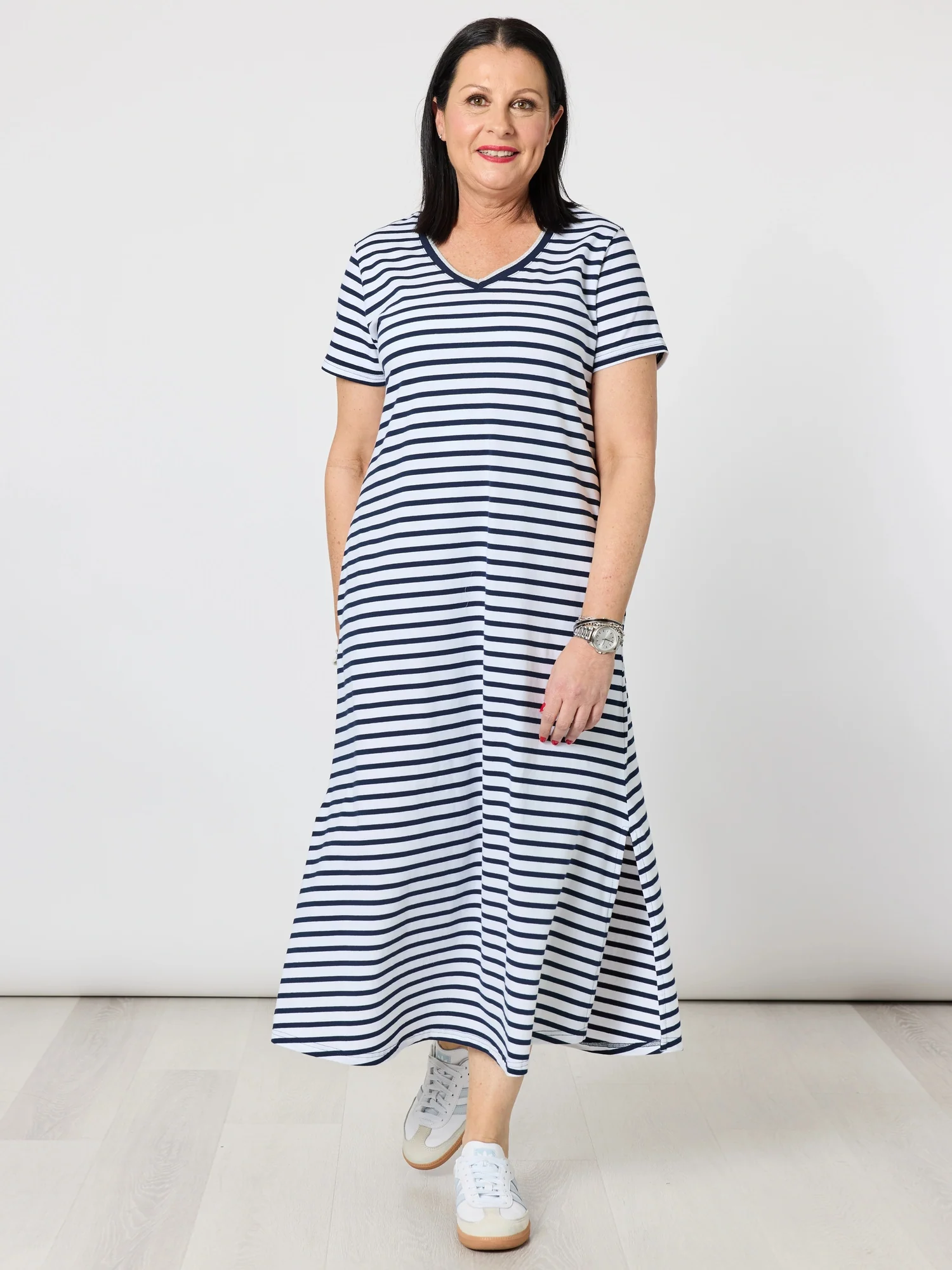 Gemma Stripe Print Dress - Navy/White