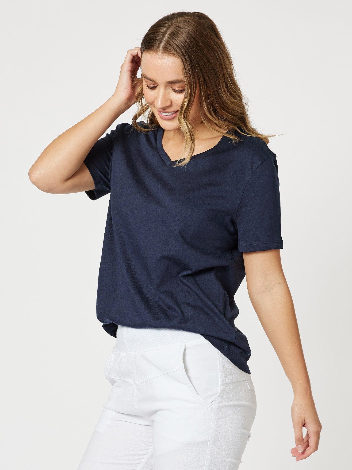 Cotton V Neck  T-shirt - Navy